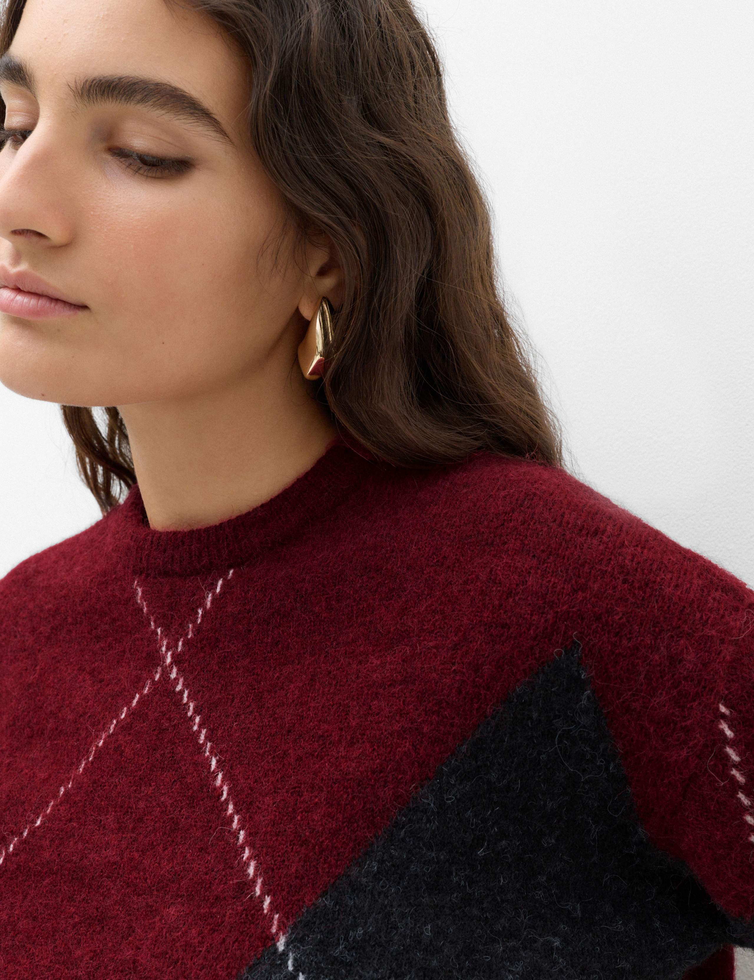Argyle Crew Neck Oversized Jumper With Wool 6 of 6