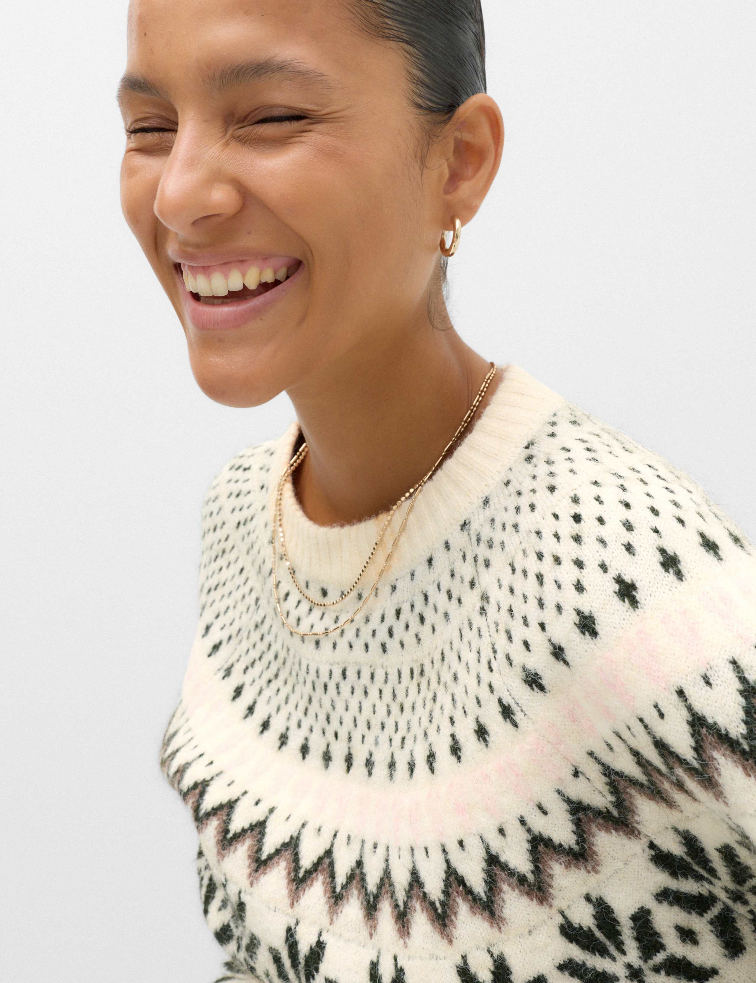Fair Isle Crew Neck Relaxed Jumper with Wool 3 of 7