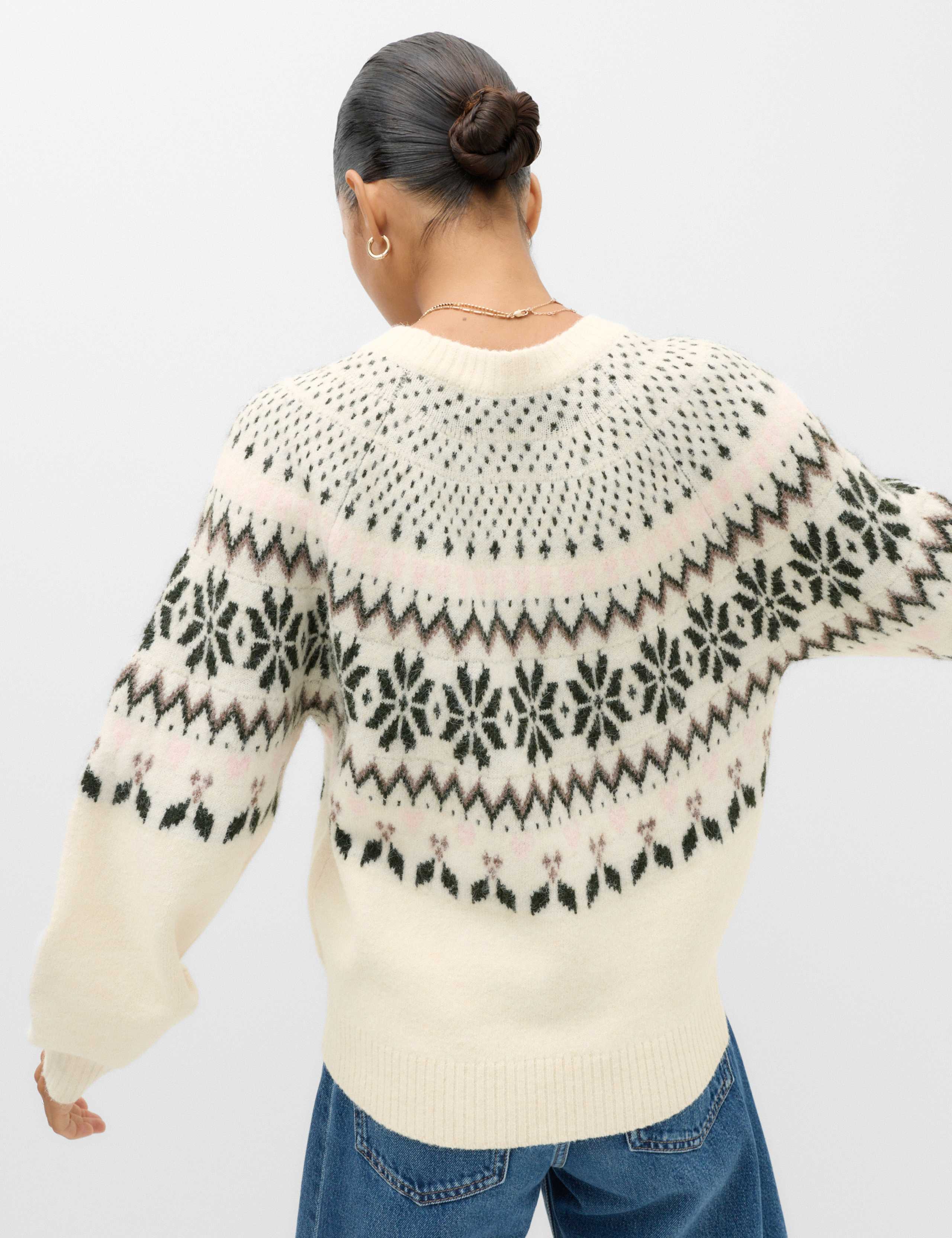 Fair Isle Crew Neck Relaxed Jumper with Wool 4 of 7