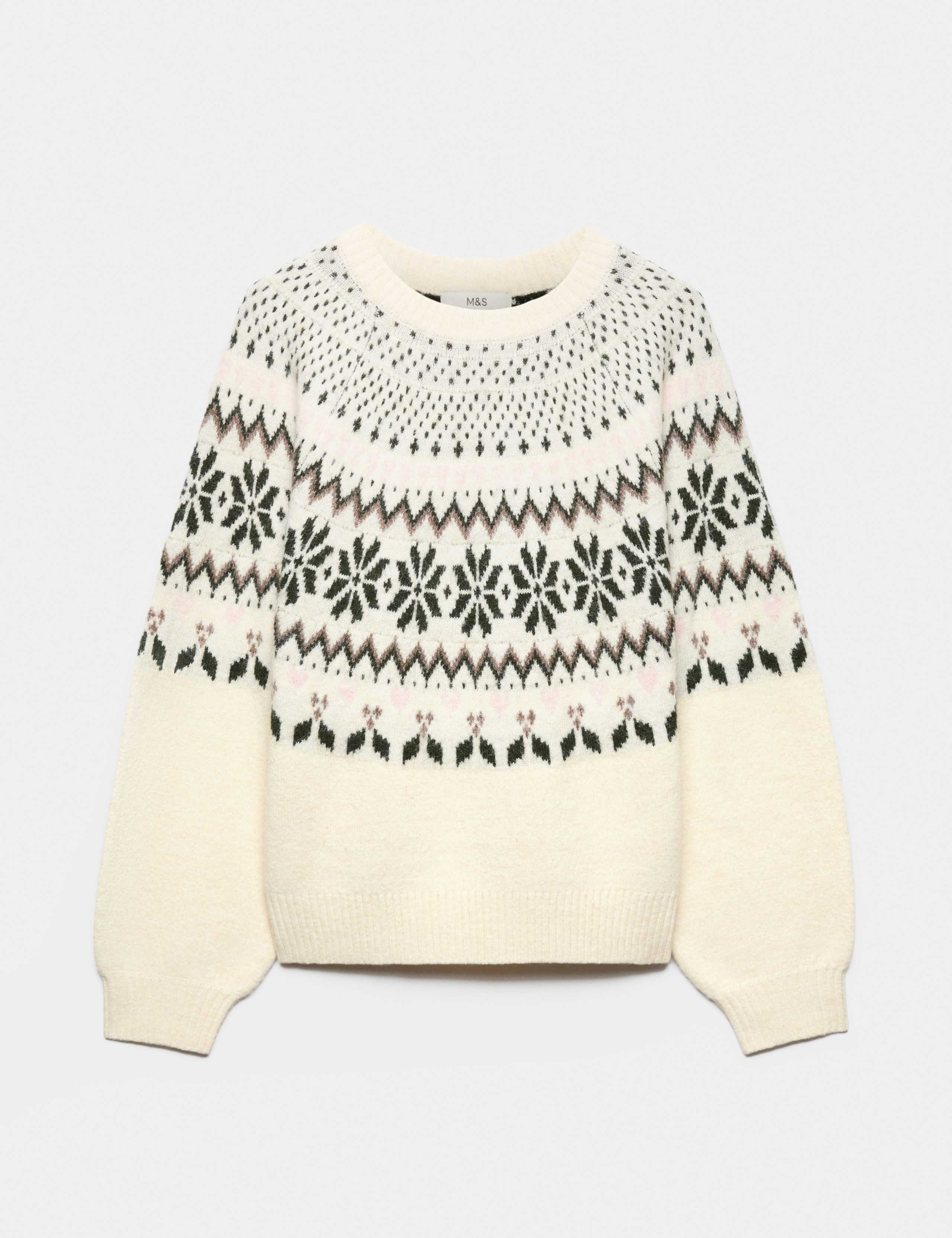 Fair Isle Crew Neck Relaxed Jumper with Wool 2 of 7