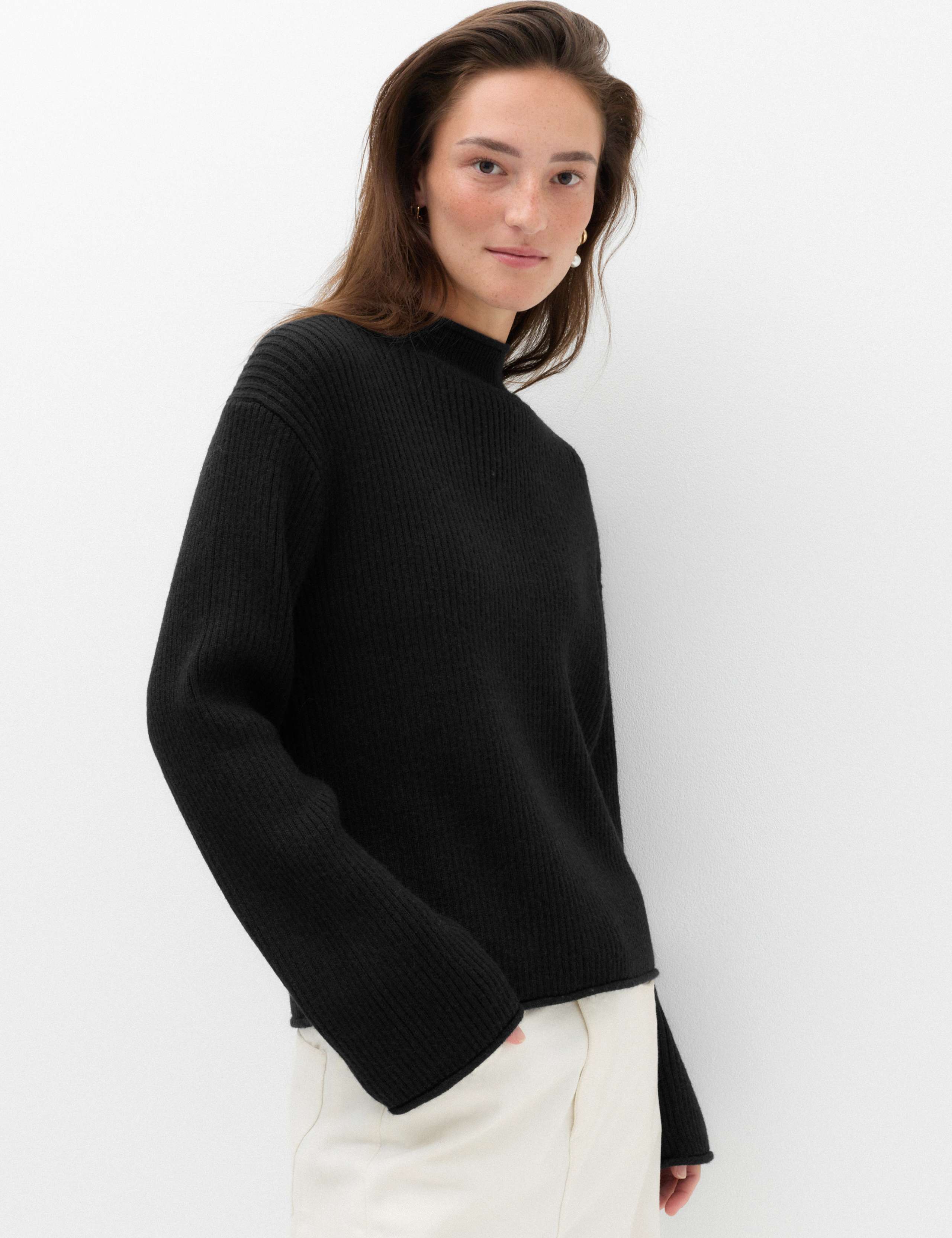 Wool Blend Ribbed Funnel Neck Jumper 1 of 7