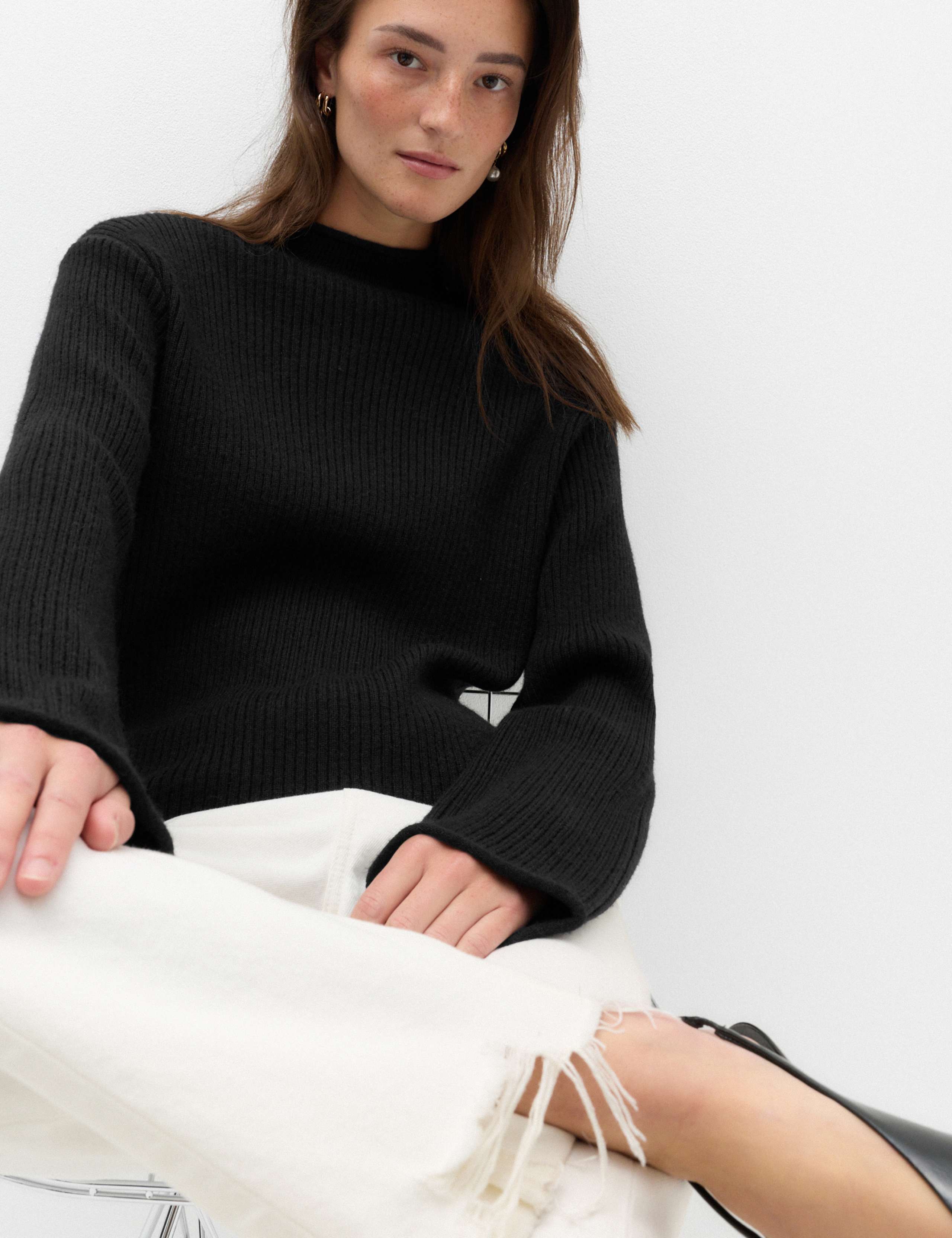 Wool Blend Ribbed Funnel Neck Jumper 7 of 7