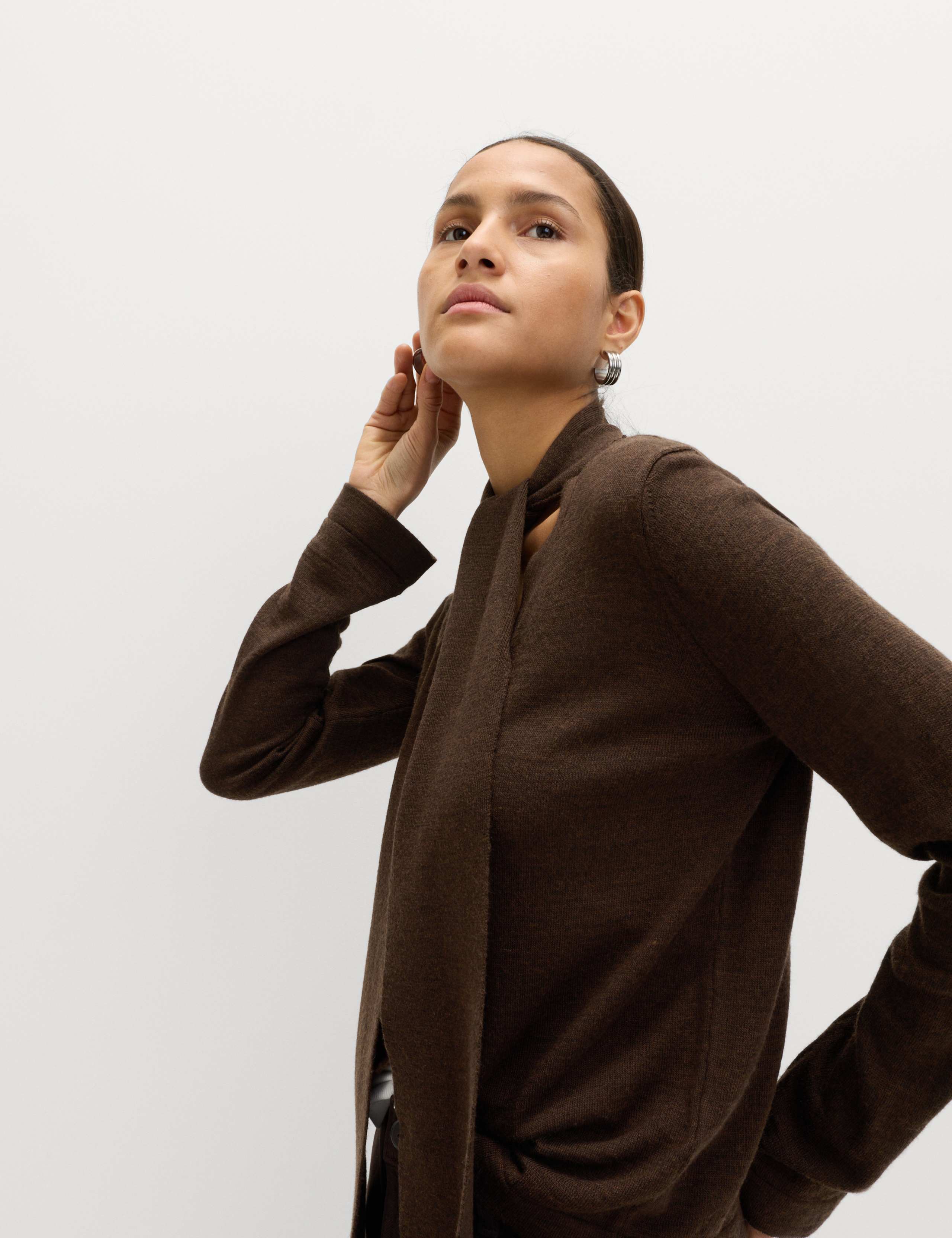 Textured Scarf Neck Button Through Cardigan with Wool 4 of 6