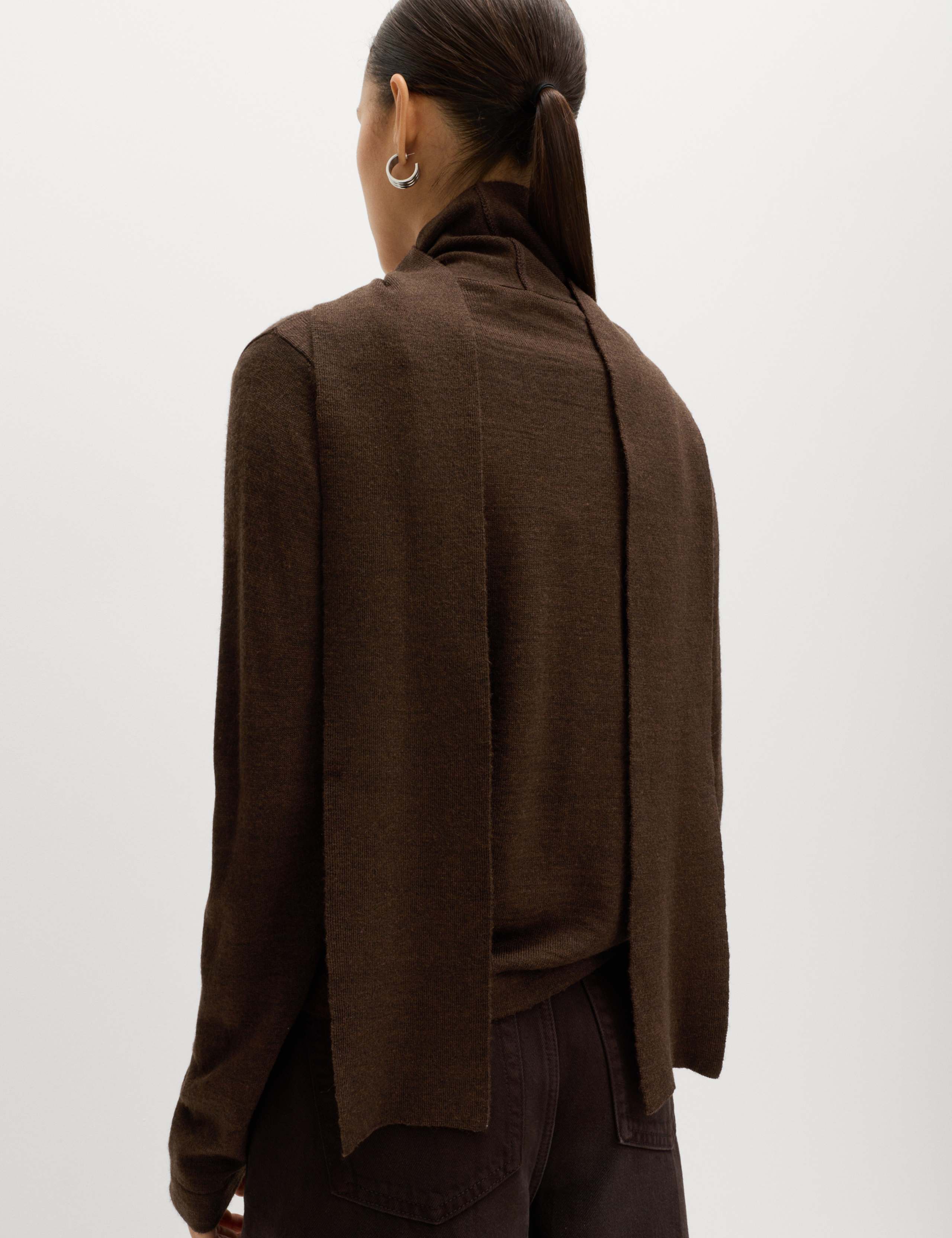 Textured Scarf Neck Button Through Cardigan with Wool 6 of 6