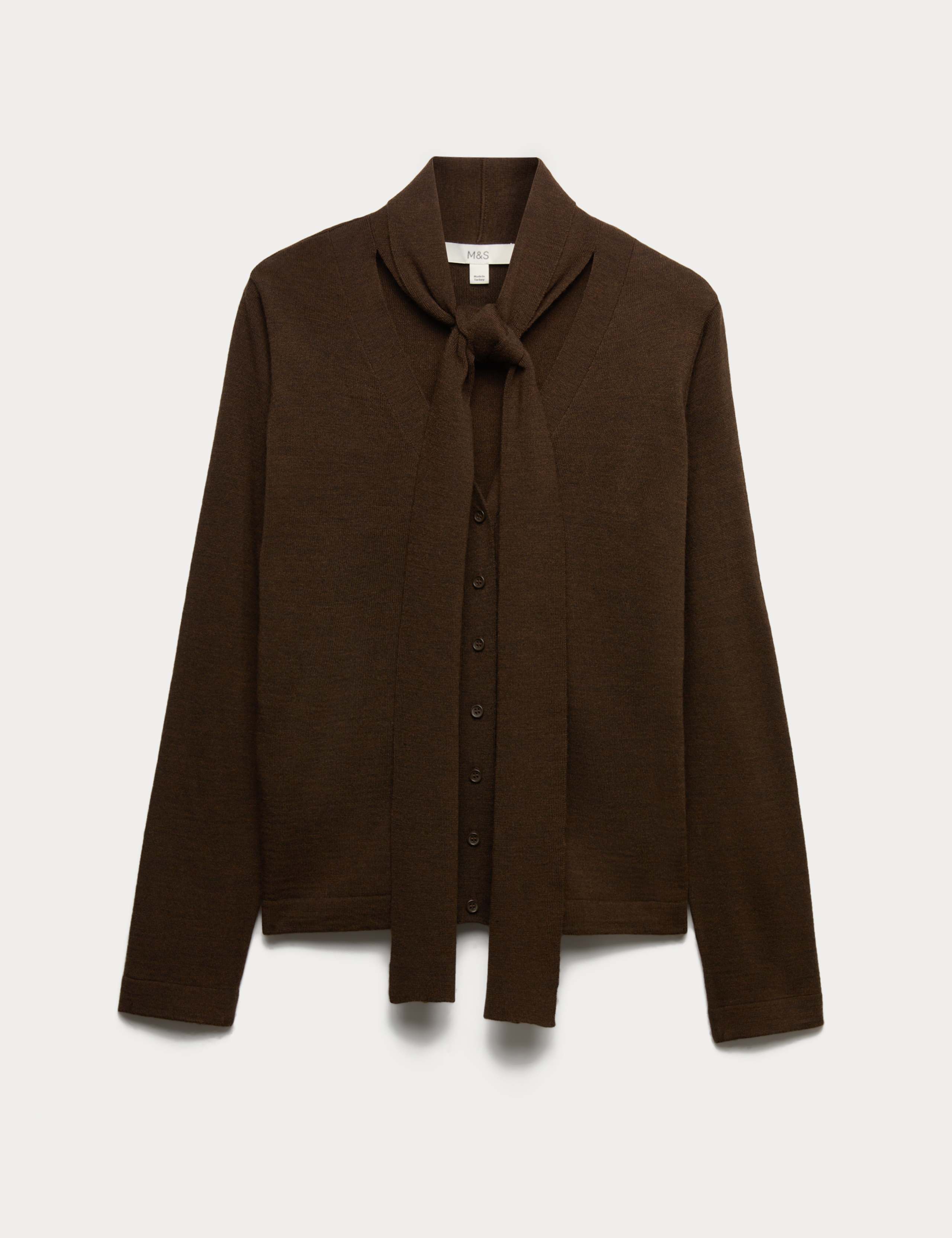 Textured Scarf Neck Button Through Cardigan with Wool 2 of 6