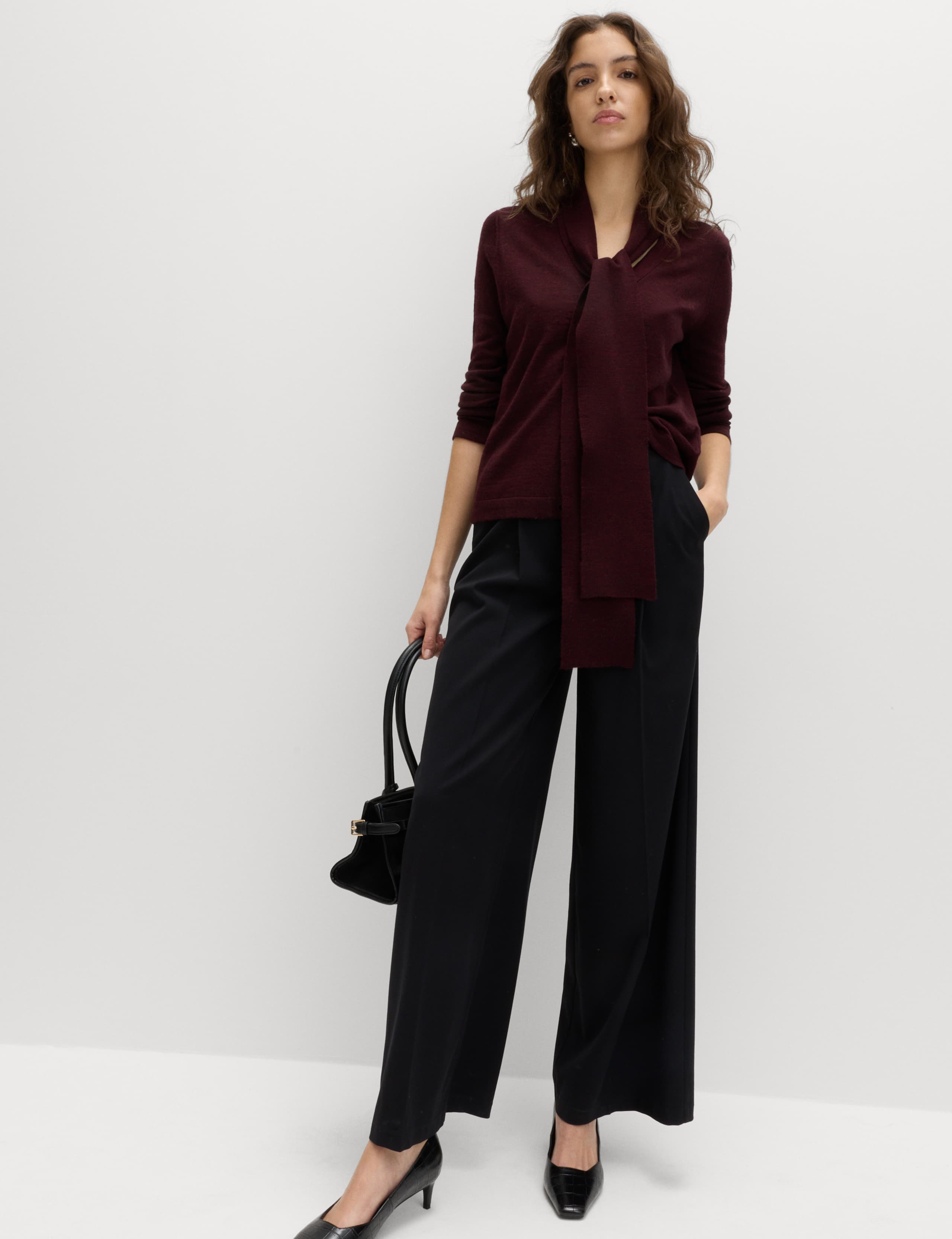 Textured Scarf Neck Button Through Cardigan with Wool 3 of 5