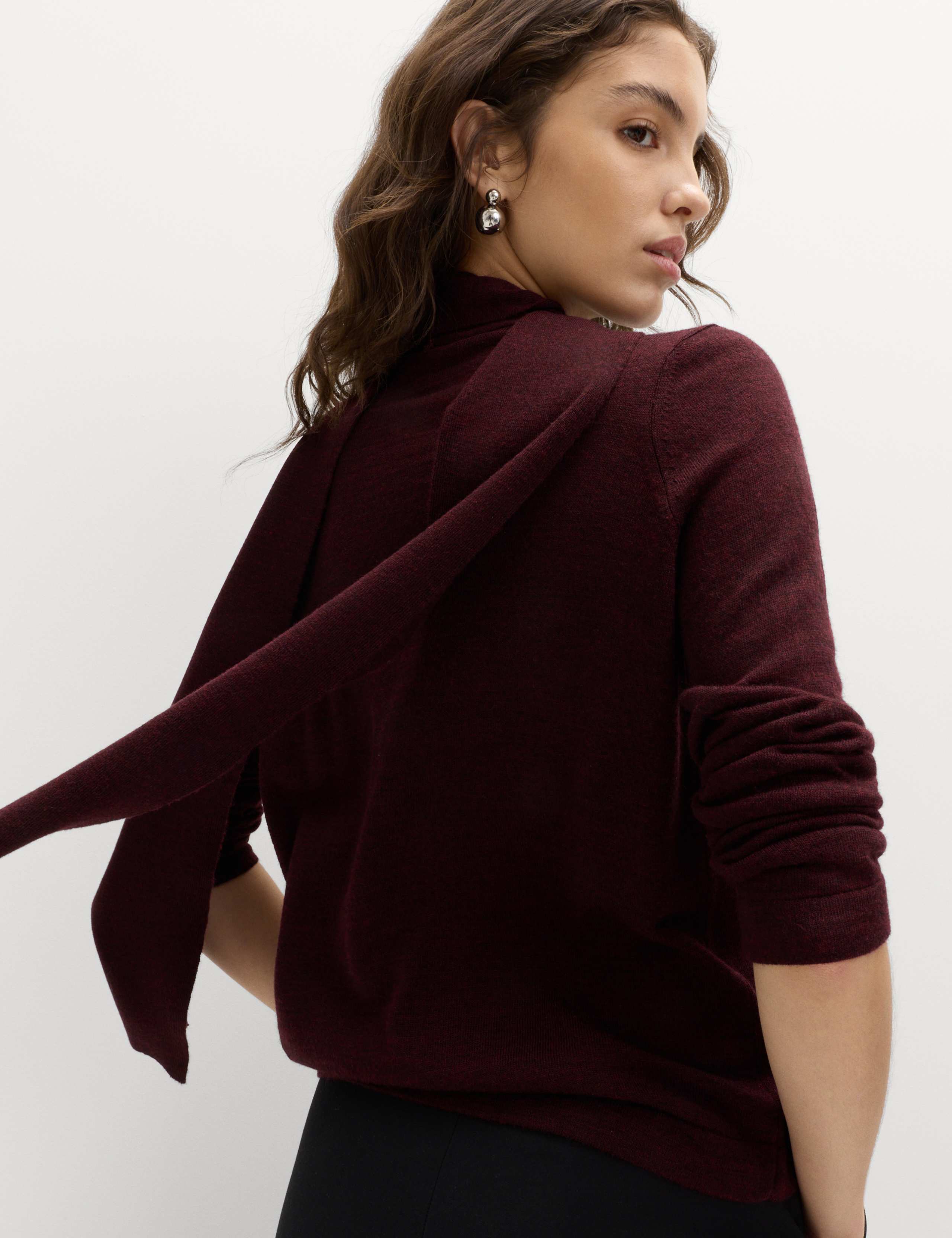 Textured Scarf Neck Button Through Cardigan with Wool 4 of 5