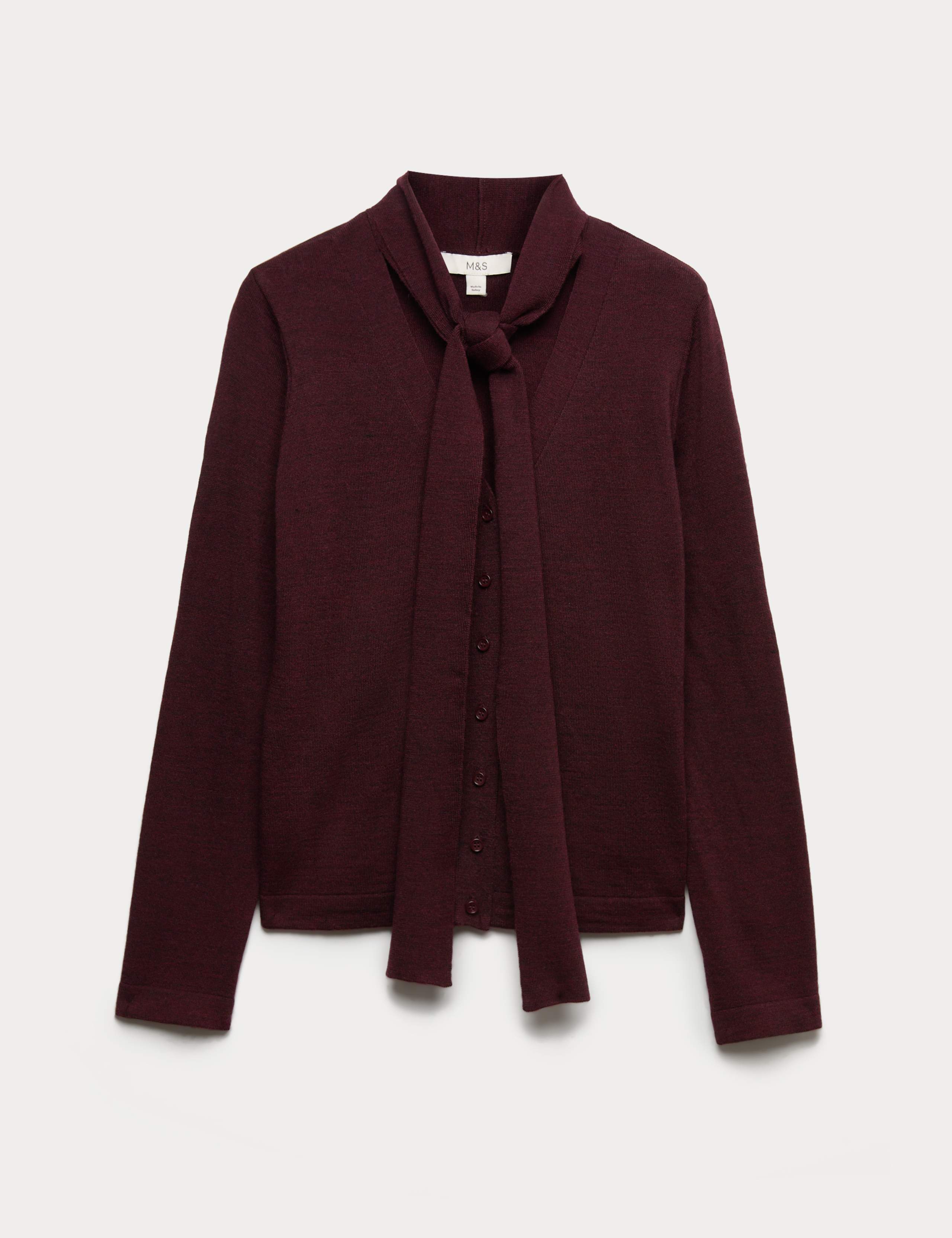 Textured Scarf Neck Button Through Cardigan with Wool 2 of 5