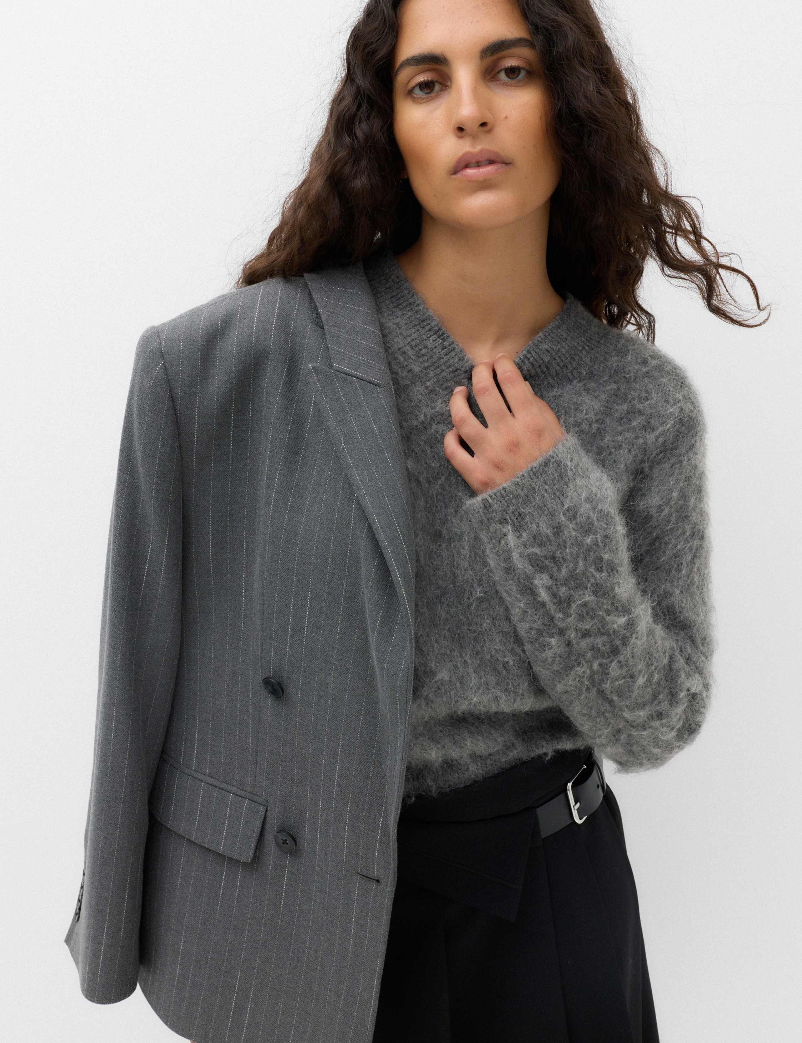 Wool Blend V-Neck Jumper with Mohair 1 of 7