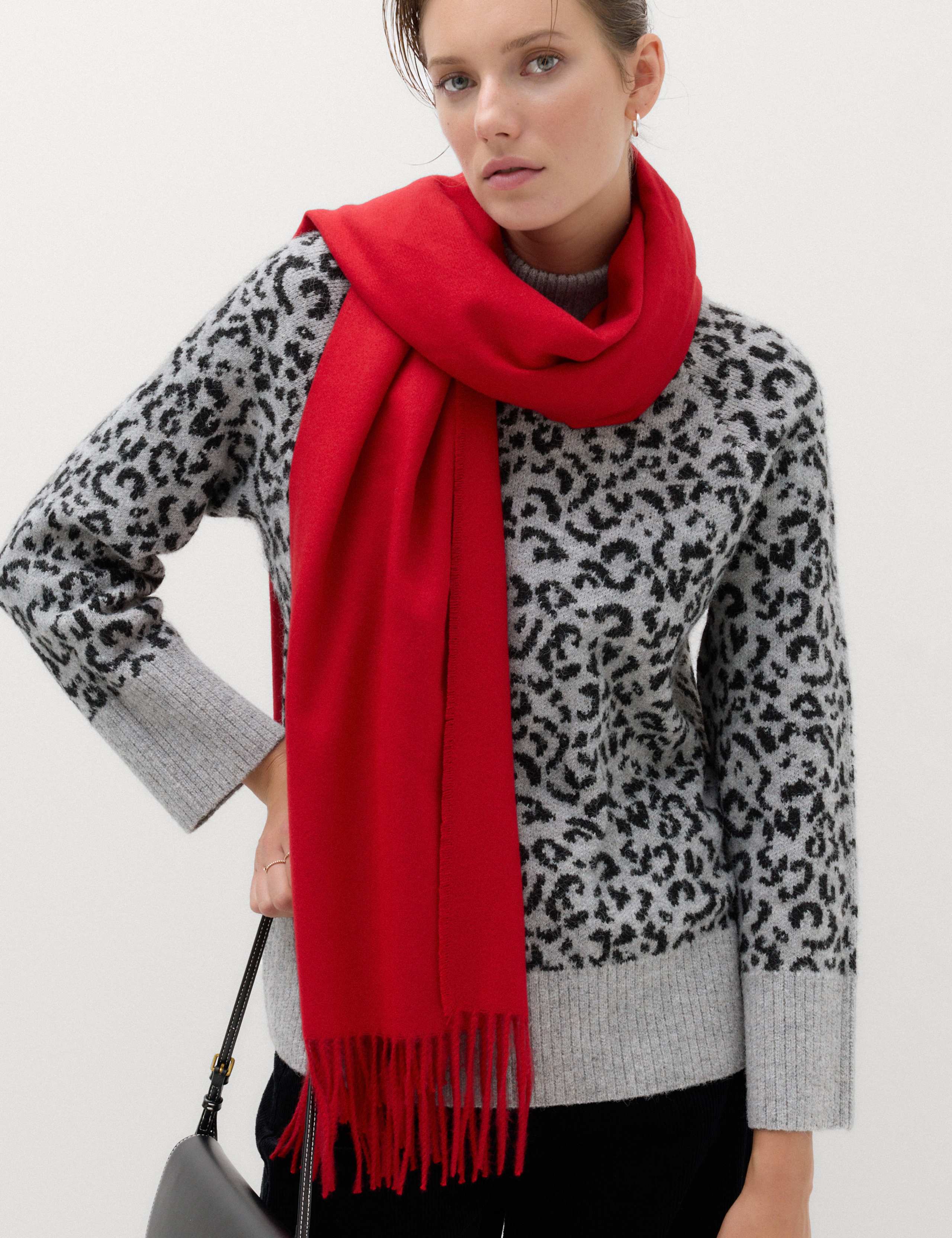 Animal Print Funnel Neck Relaxed Fit Jumper with Wool 1 of 6