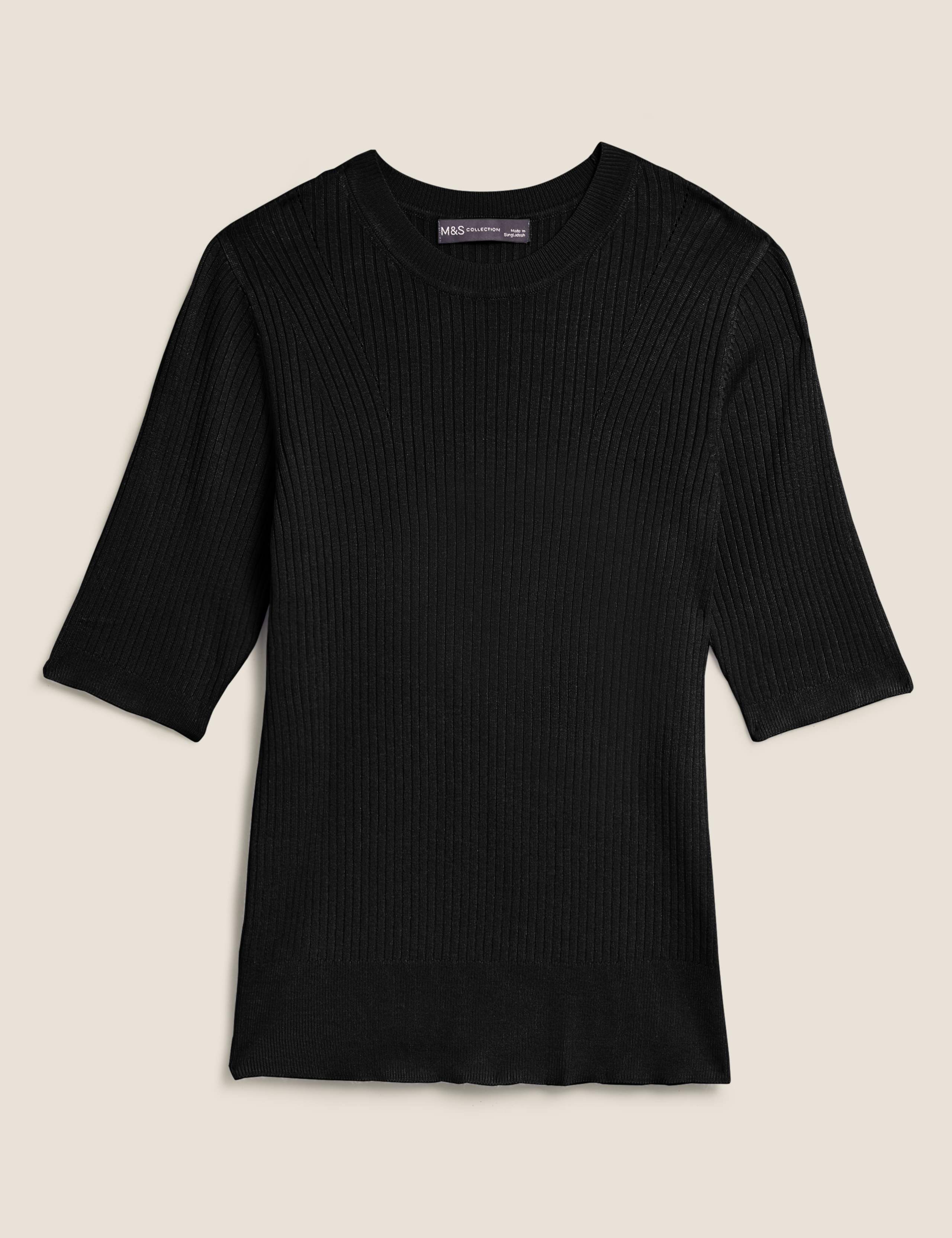 Ribbed Crew Neck Fitted Short Sleeve Jumper 2 of 5