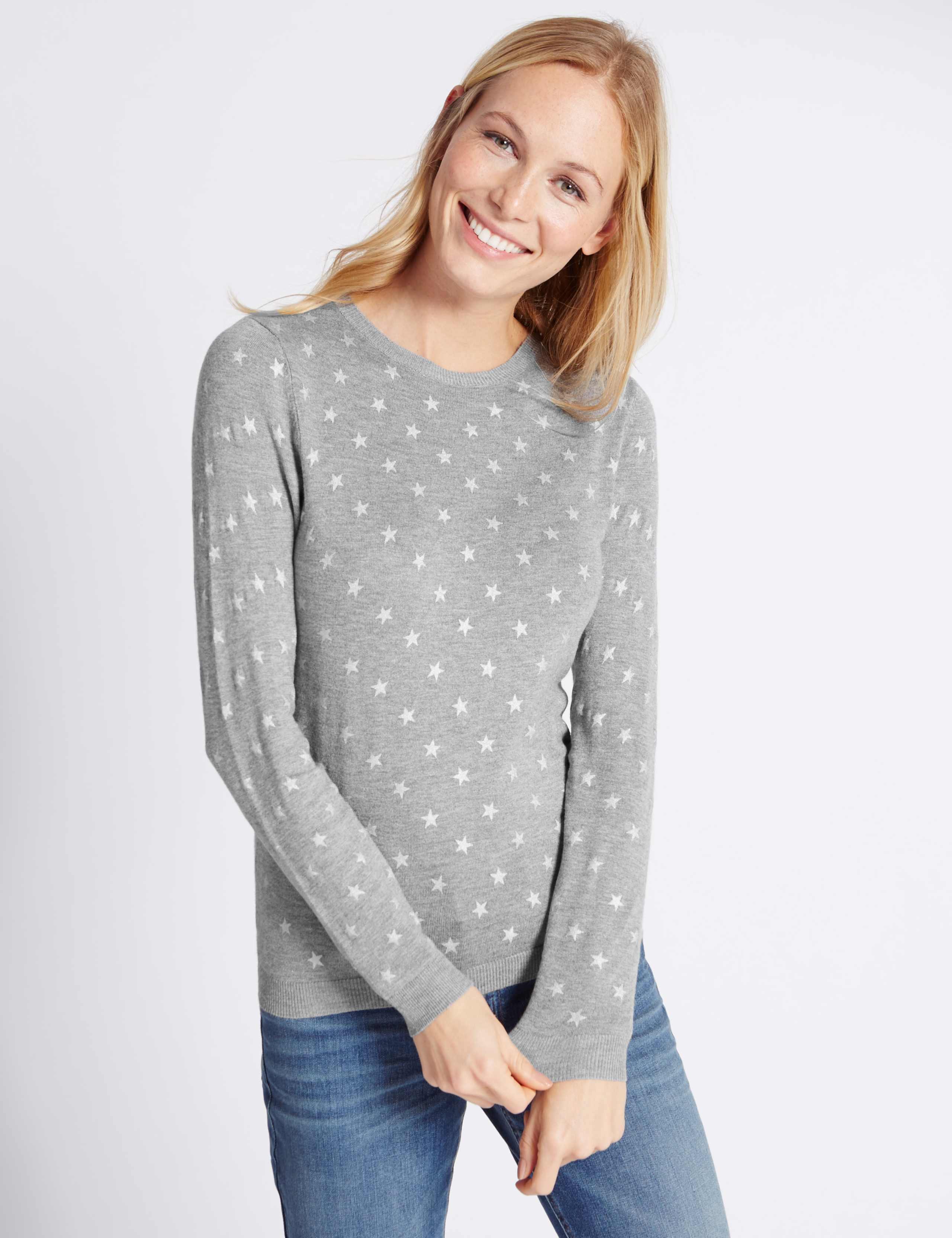 Star Print Crew Neck Jumper 1 of 4