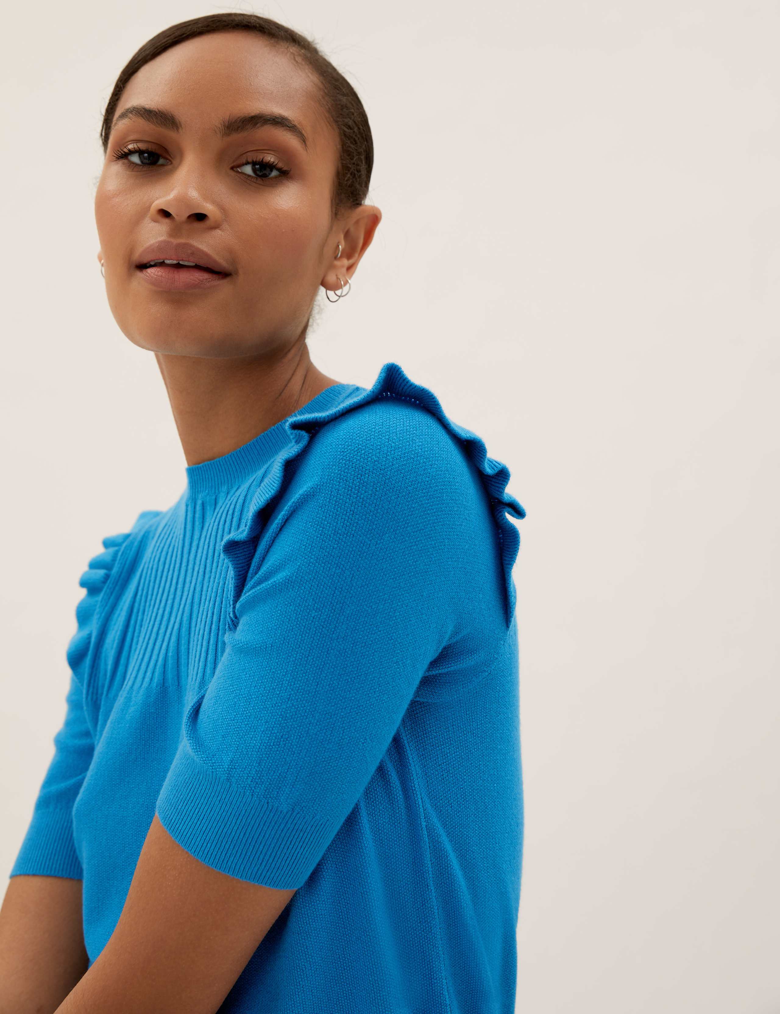 Crew Neck Frill Detail Knitted Top 1 of 6
