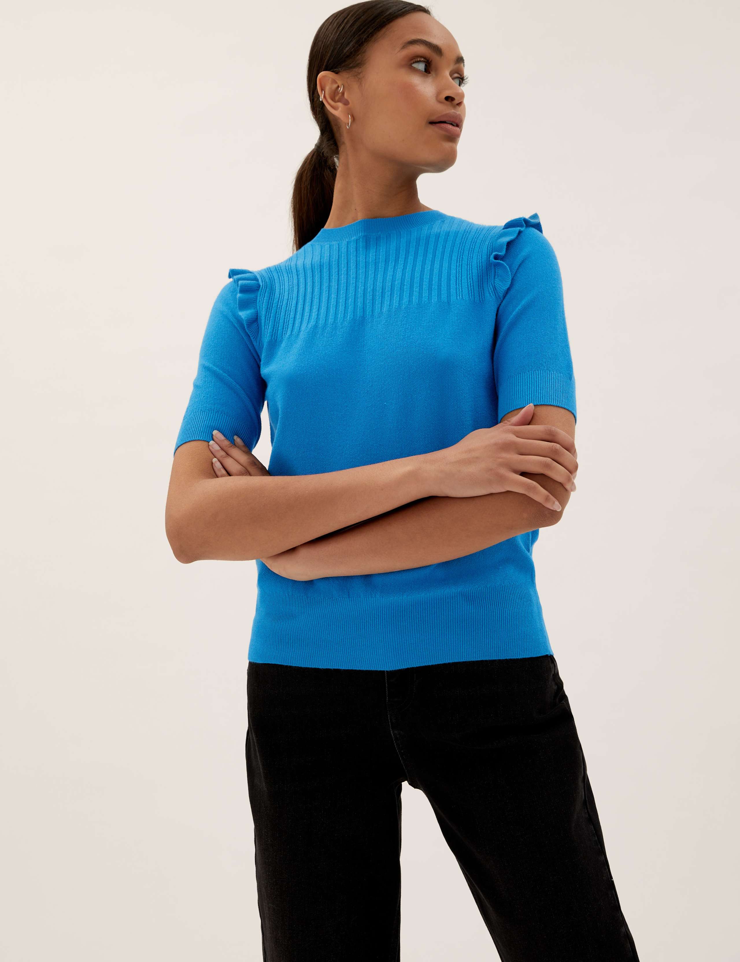 Crew Neck Frill Detail Knitted Top 3 of 6