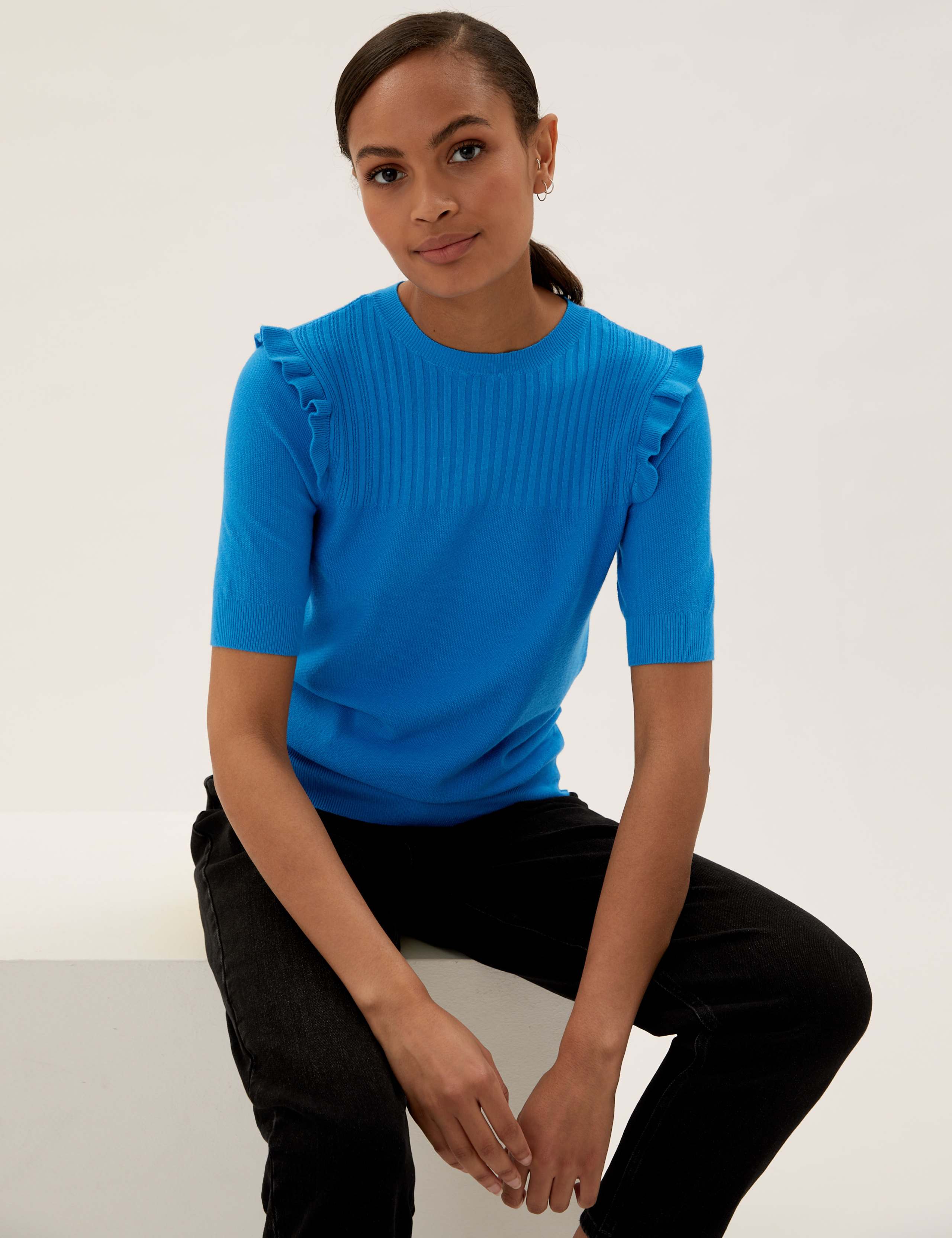 Crew Neck Frill Detail Knitted Top 5 of 6