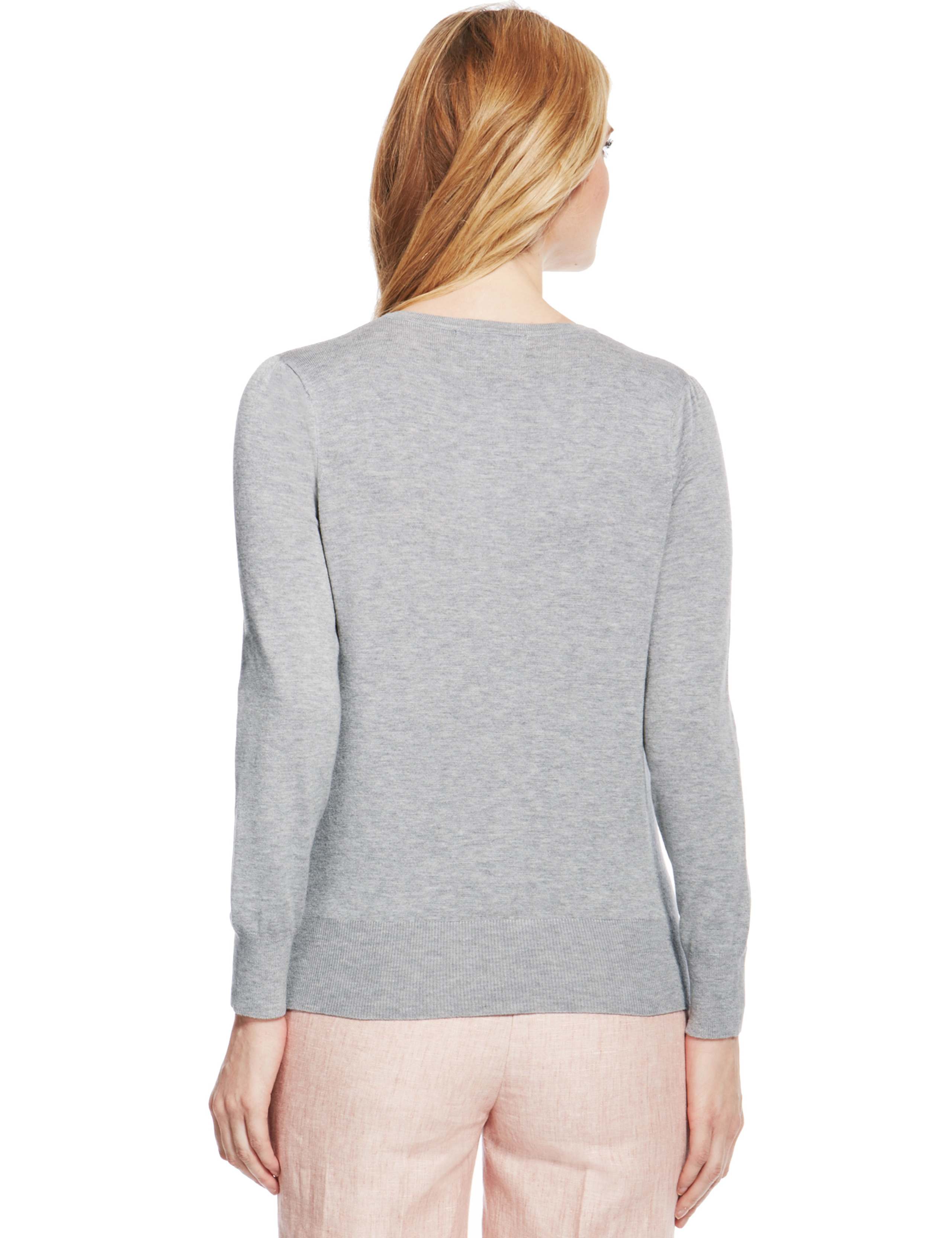 Button Through Ribbed Round Neck Cardigan 4 of 5