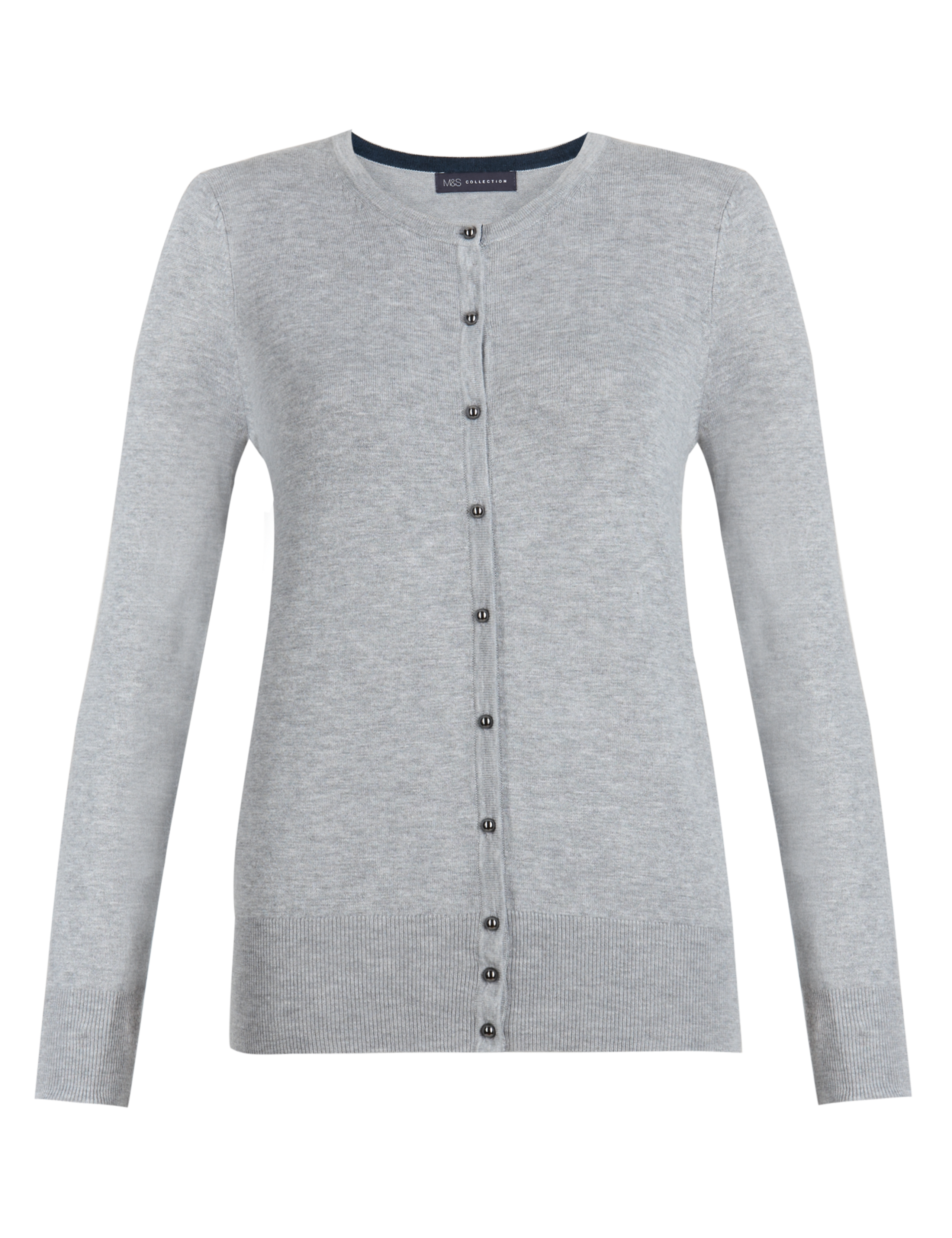 Button Through Ribbed Round Neck Cardigan 2 of 5