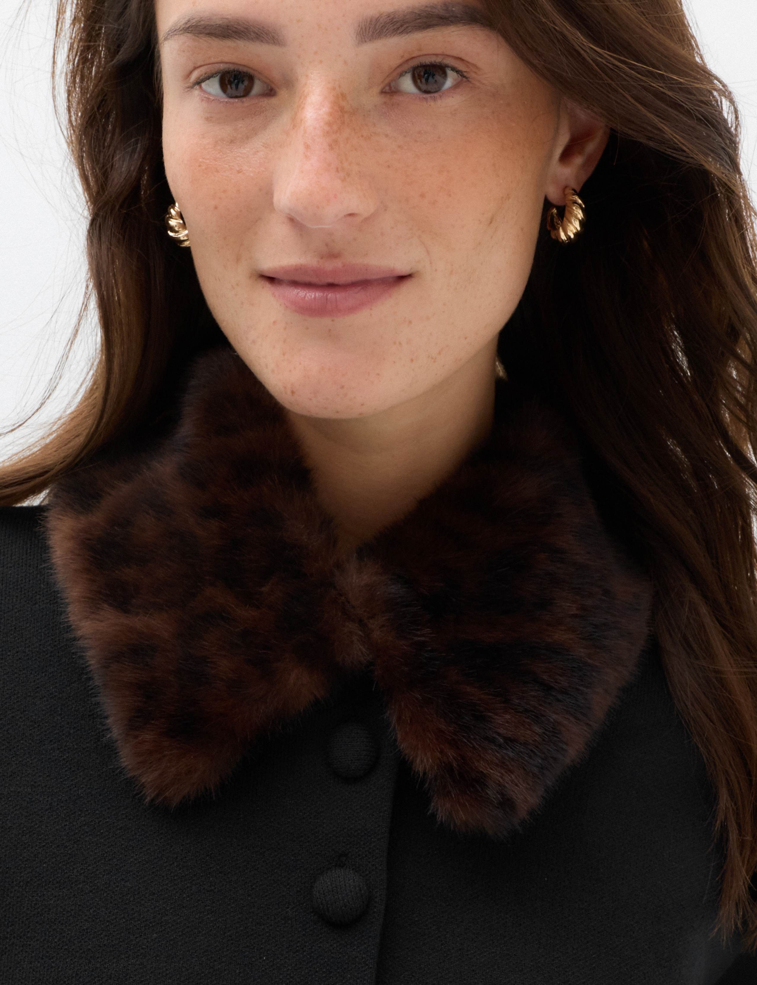 Faux Fur Animal Print Collared Button Front Cardigan 4 of 6