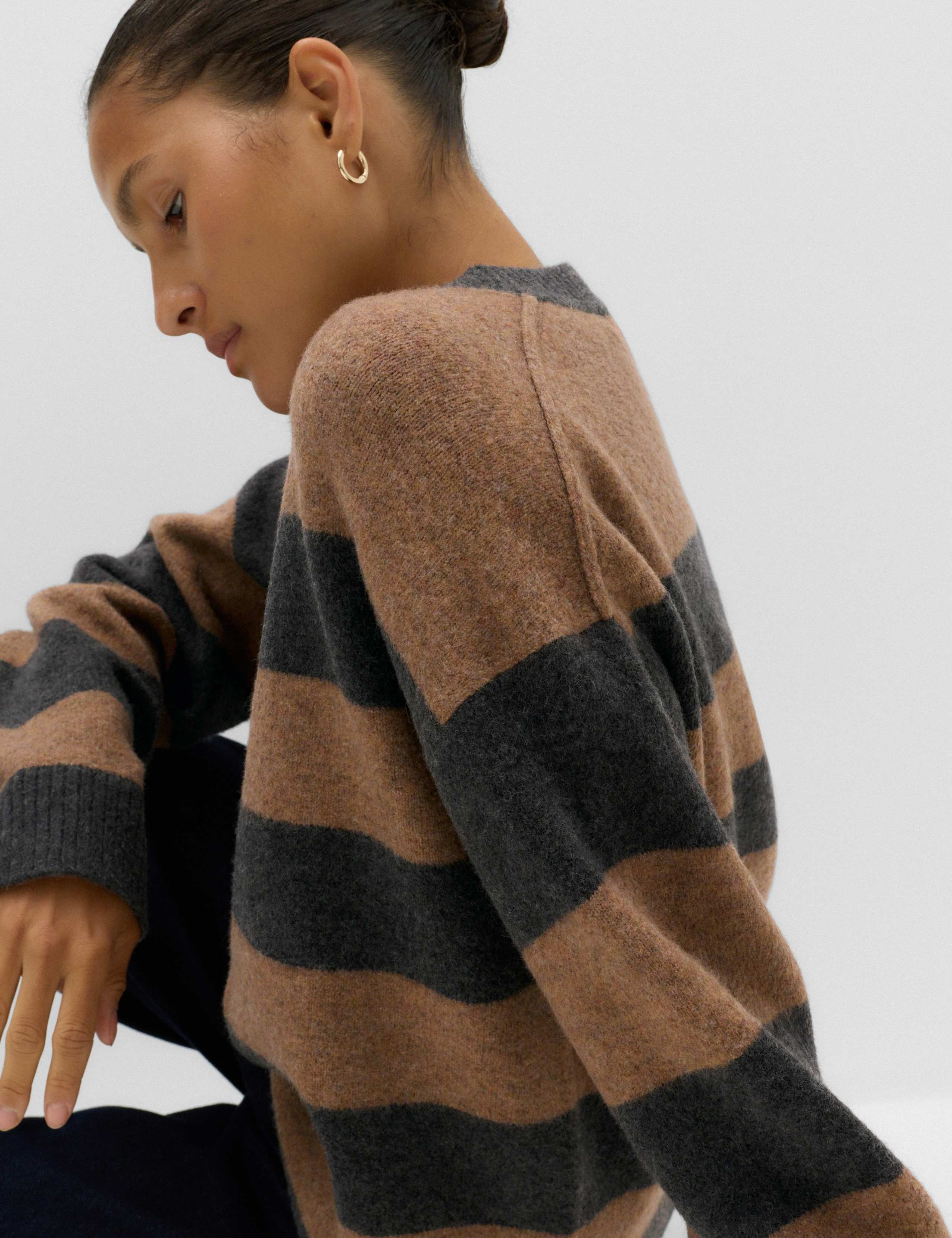 Striped Crew Neck Relaxed Jumper with Wool 4 of 5