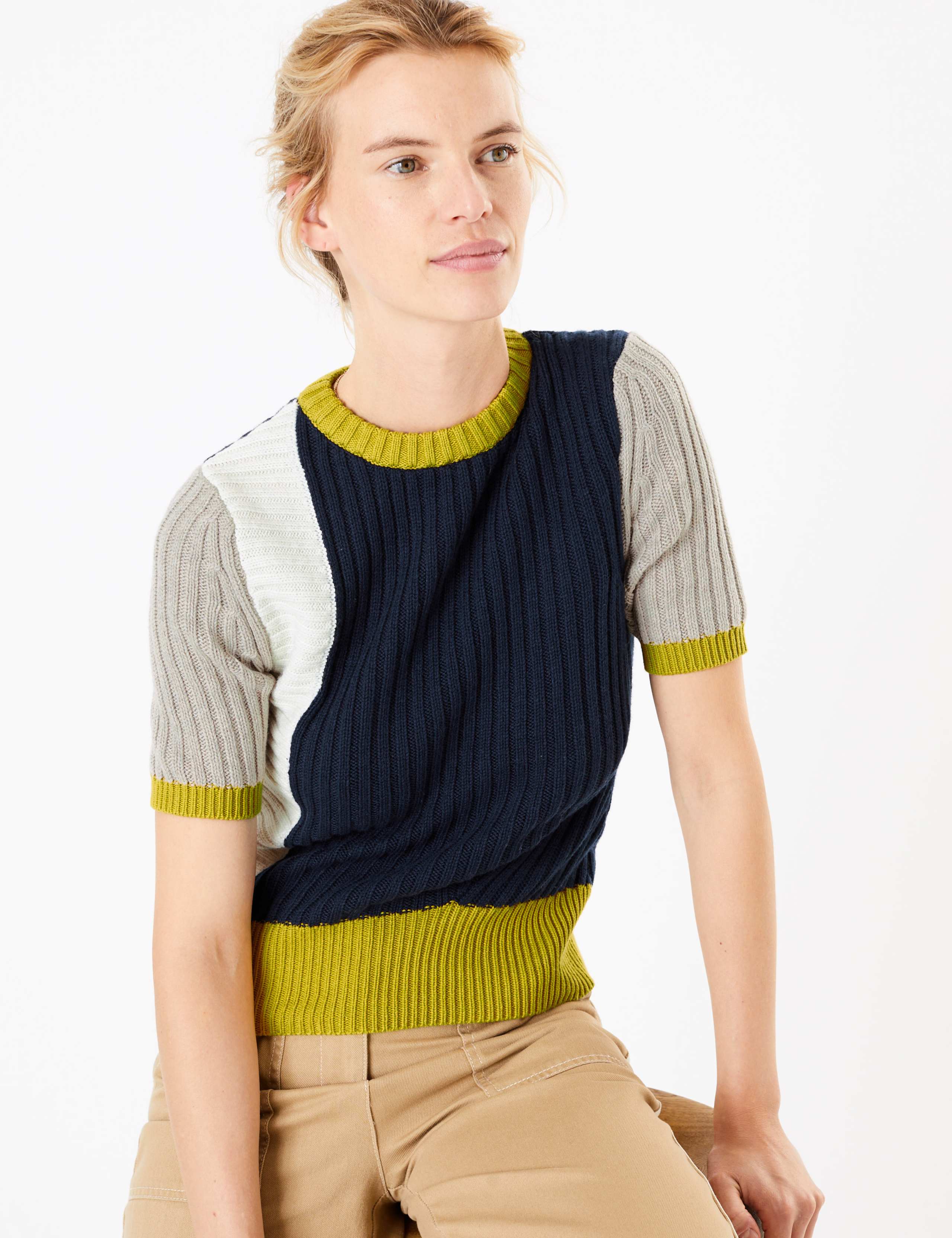Cotton Rich Colour Block Knitted Top 1 of 4