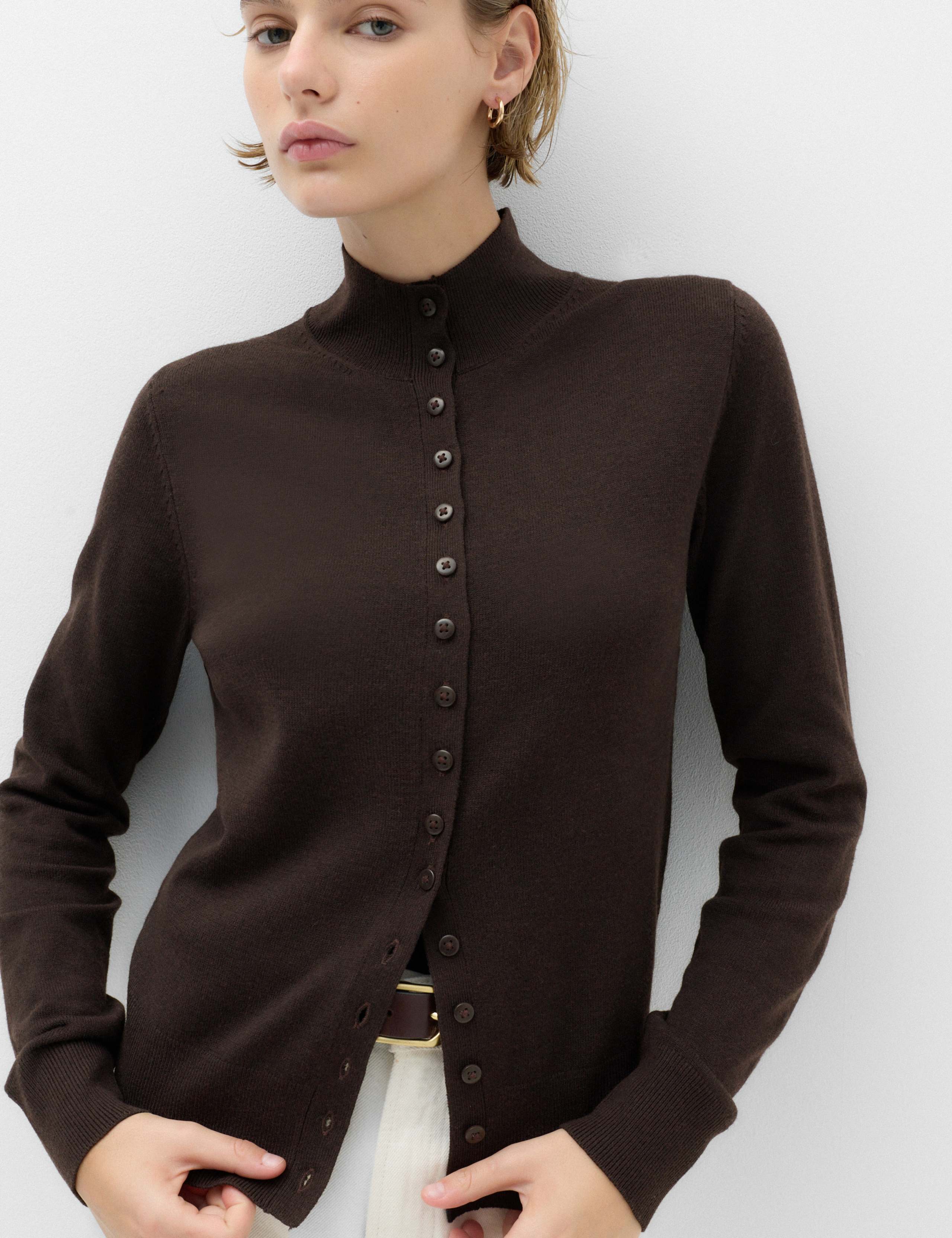 Funnel Neck Slim Fit Cardigan with Wool 6 of 7