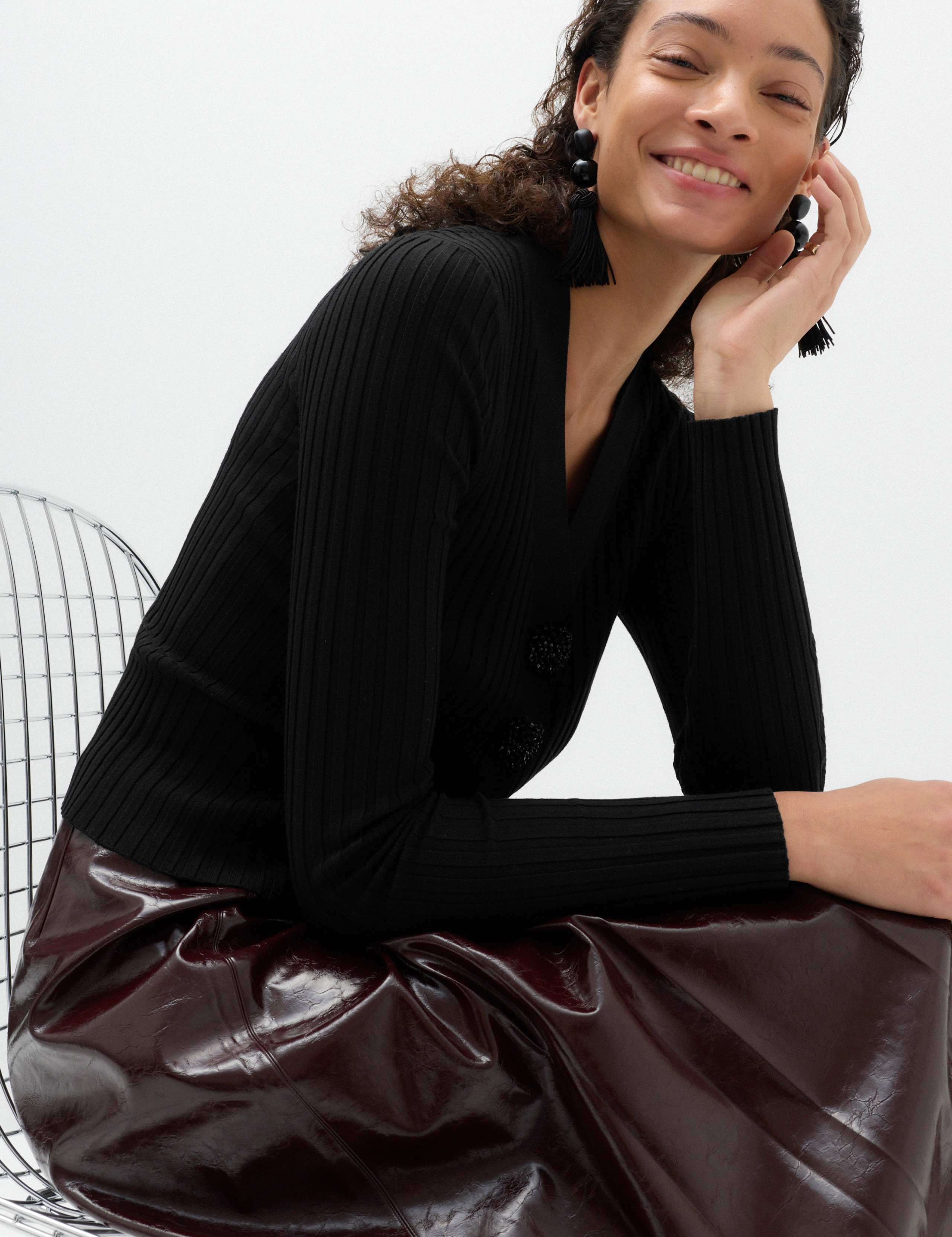Embellished V Neck Cropped Cardigan 1 of 6