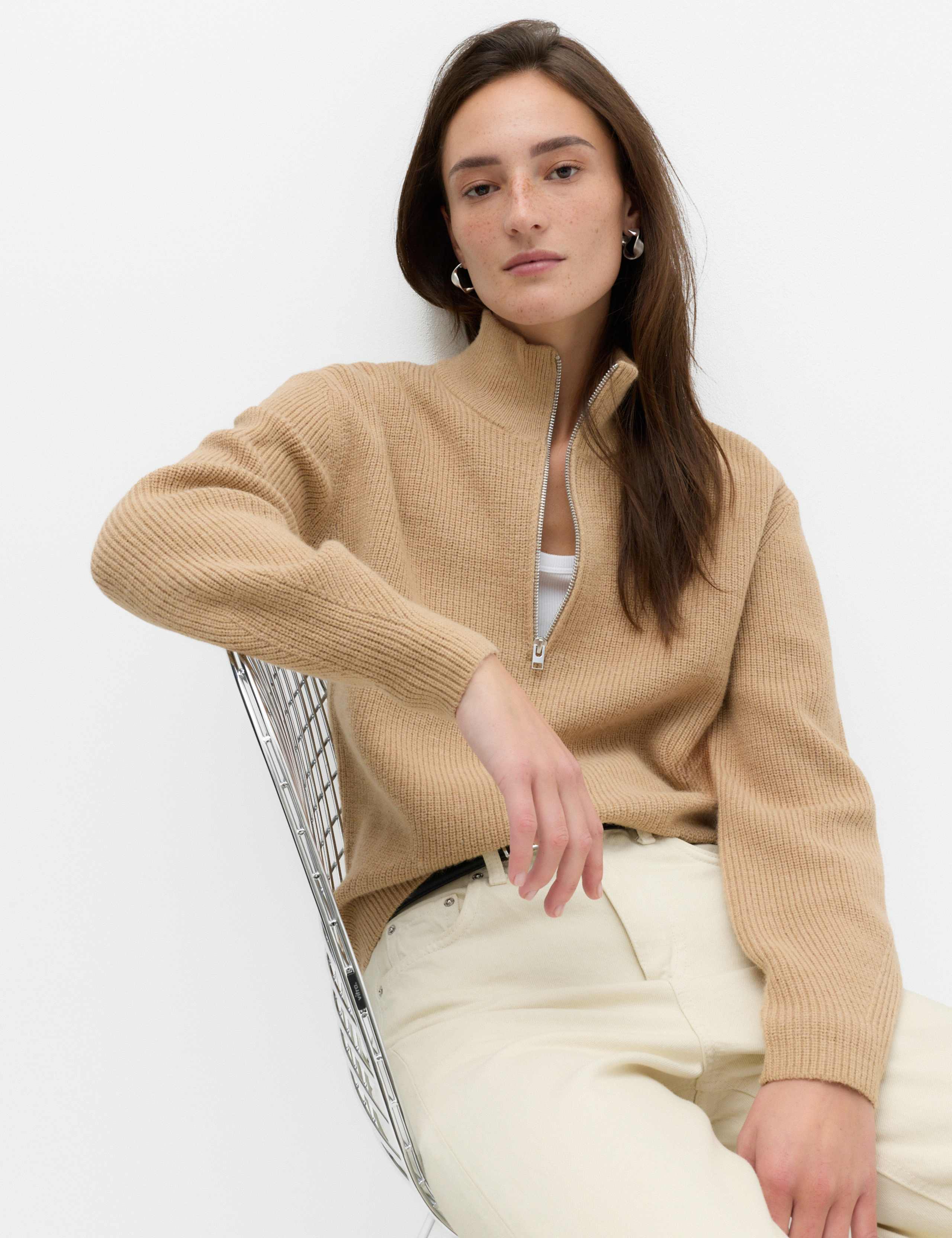 Wool Blend Textured Funnel Neck Half Zip Jumper 6 of 6