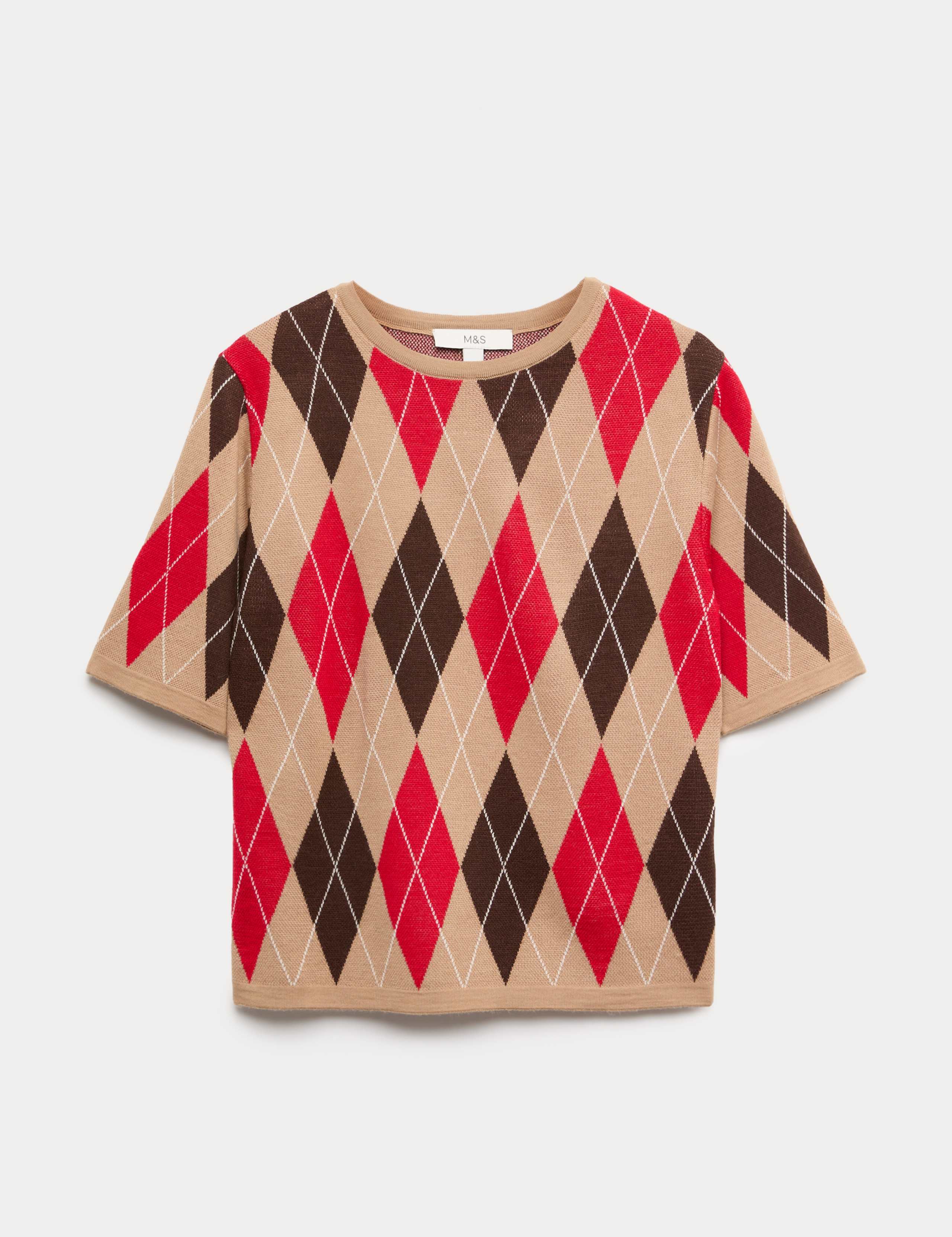 Argyle Crew Neck Slim Fit Knitted Top 1 of 1