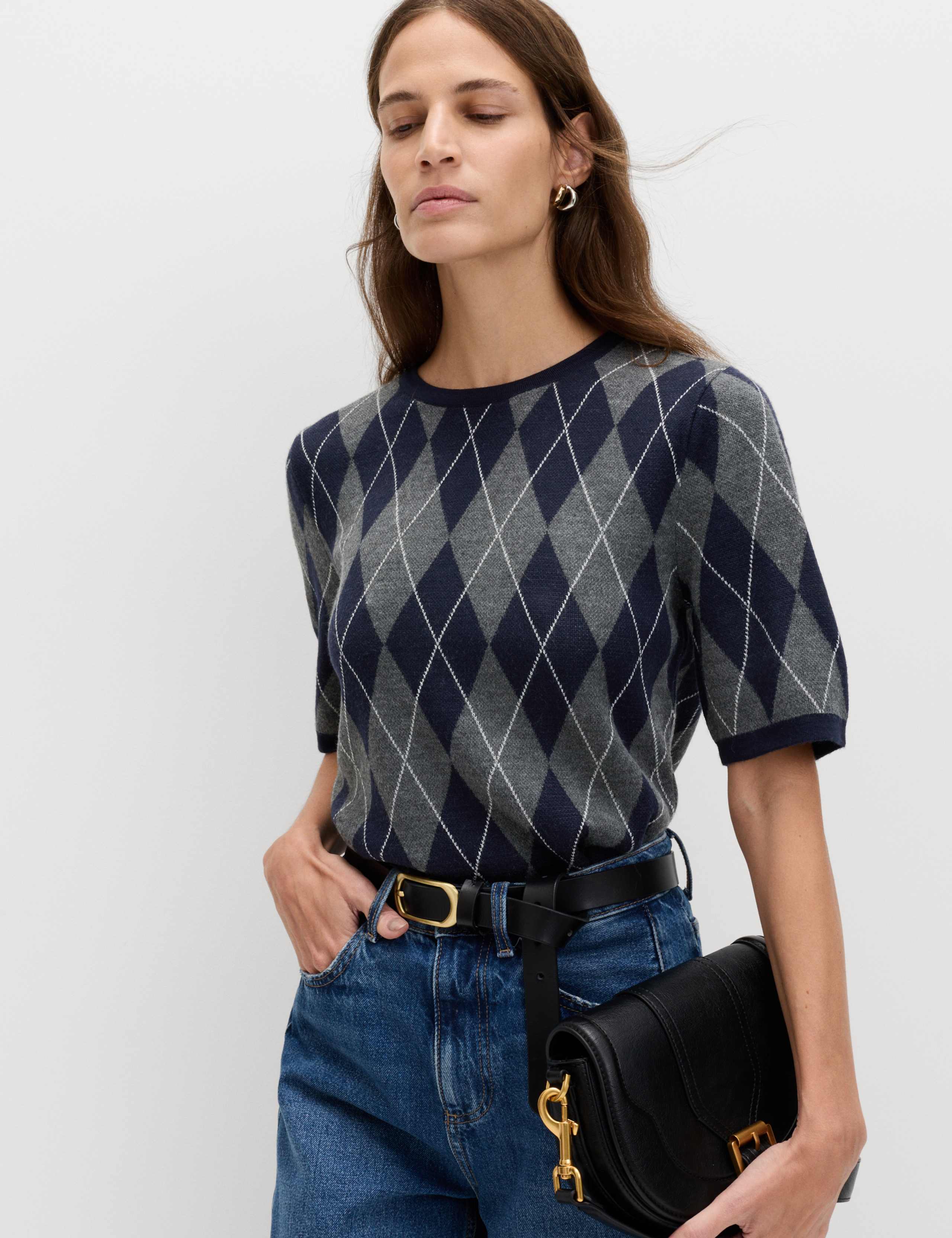 Argyle Crew Neck Slim Fit Knitted Top 4 of 6