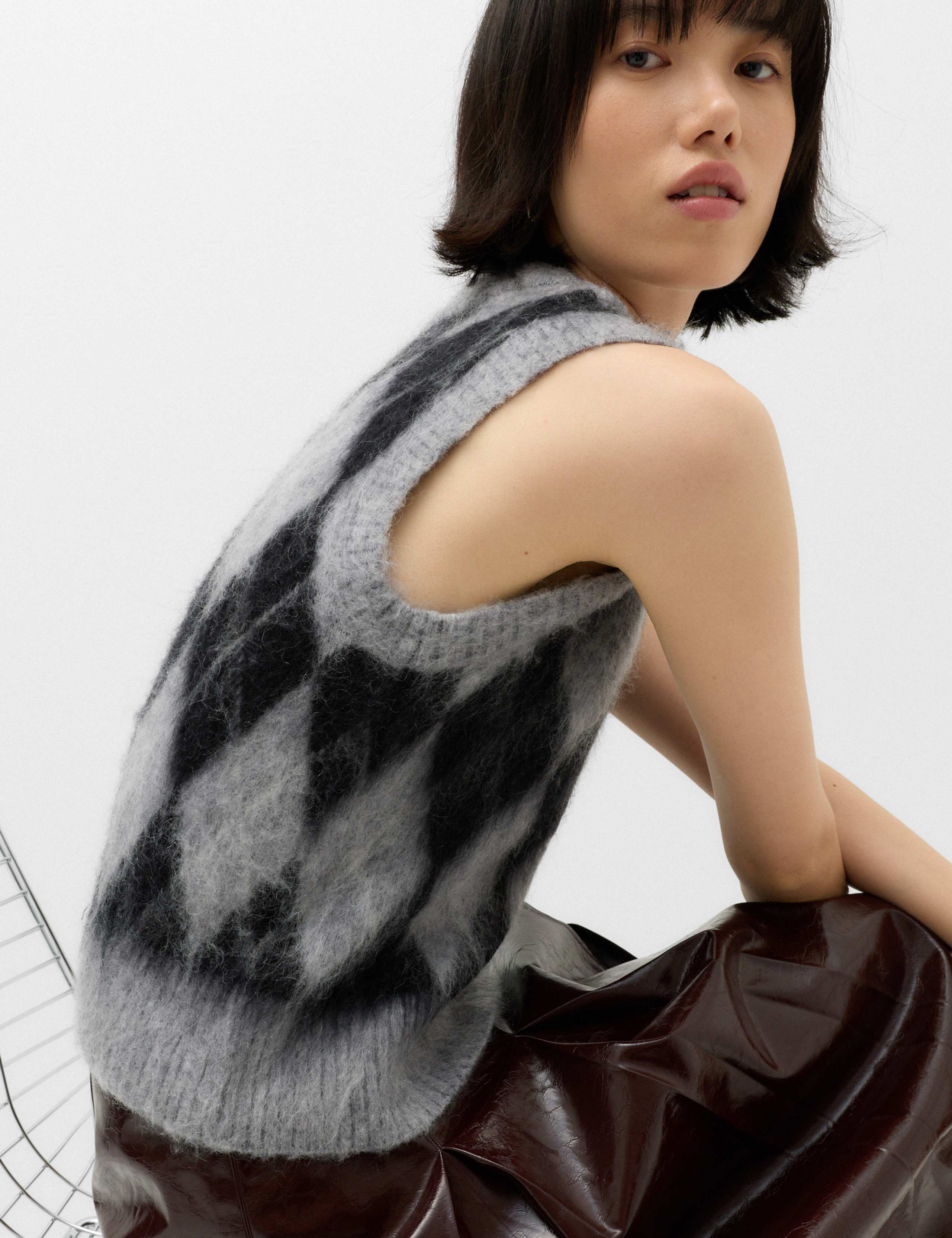 Brushed Argyle Knitted Vest with Mohair 4 of 6