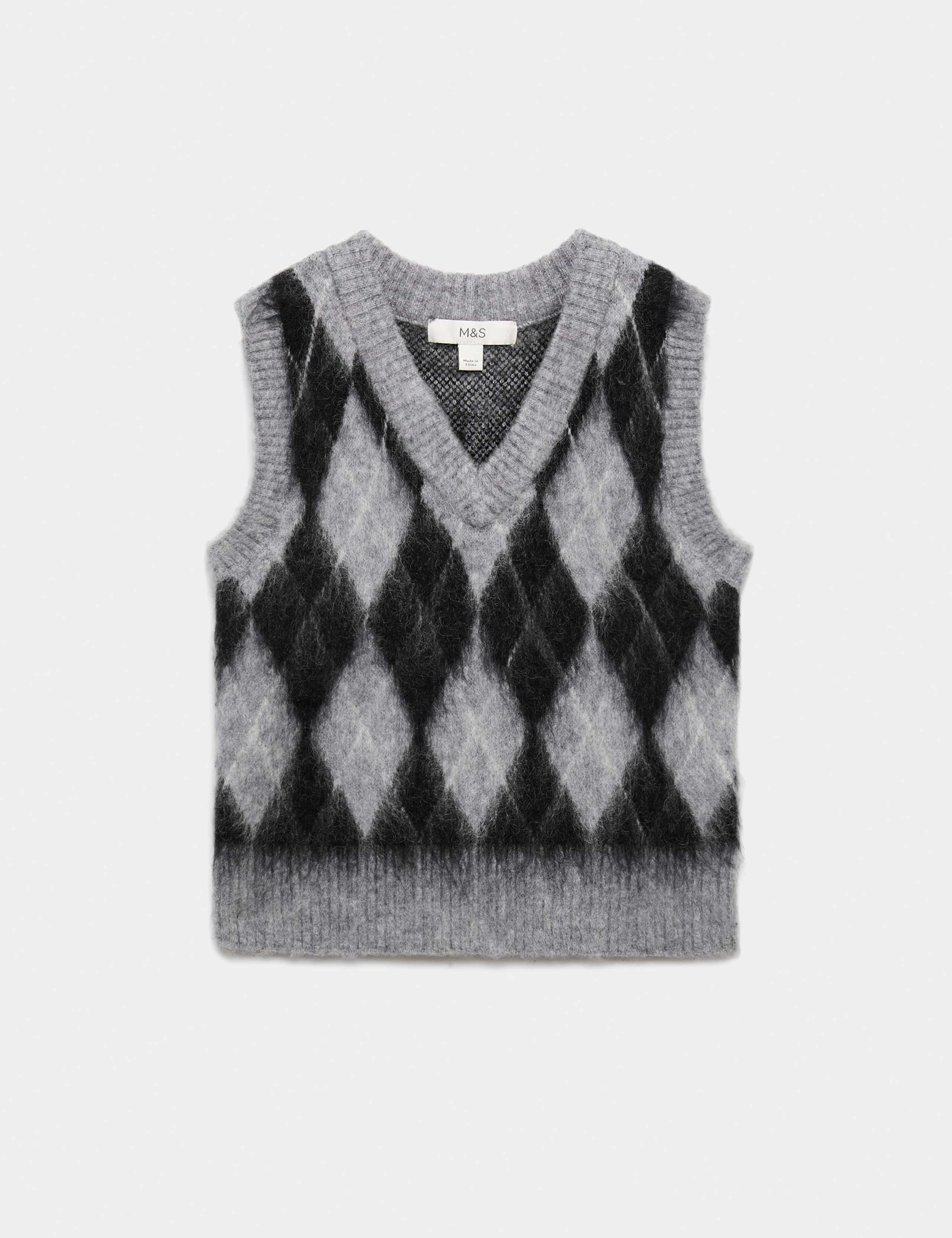 Brushed Argyle Knitted Vest with Mohair 2 of 6
