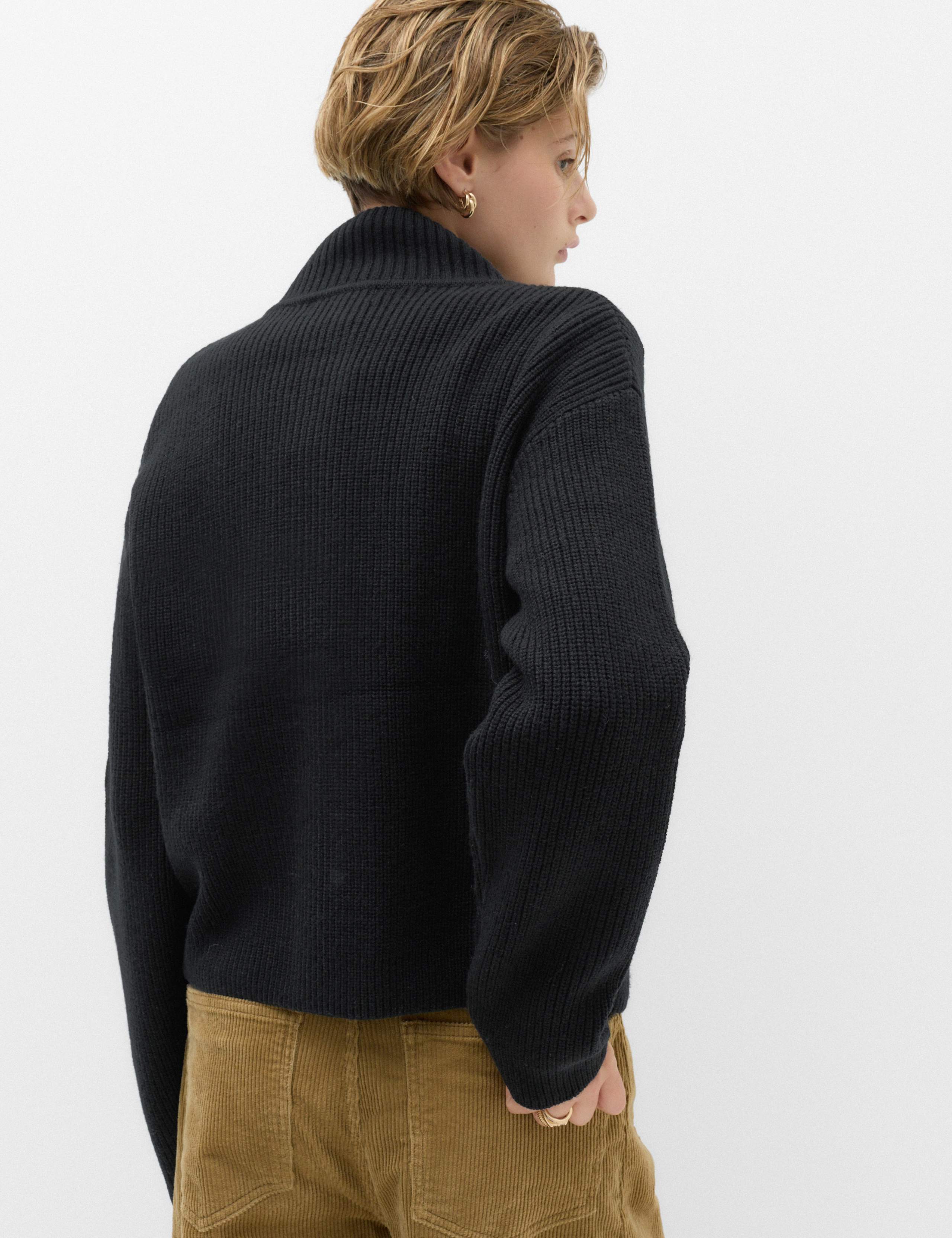 Lambswool Blend Funnel Neck Relaxed Knitted Jacket 4 of 6