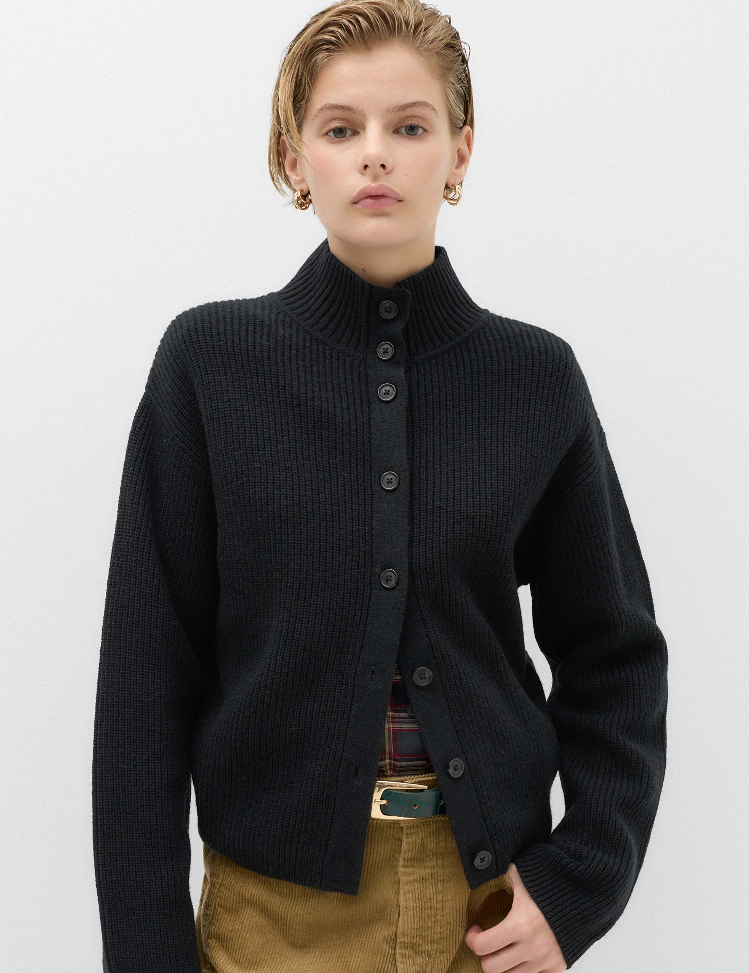 Lambswool Blend Funnel Neck Relaxed Knitted Jacket 5 of 6