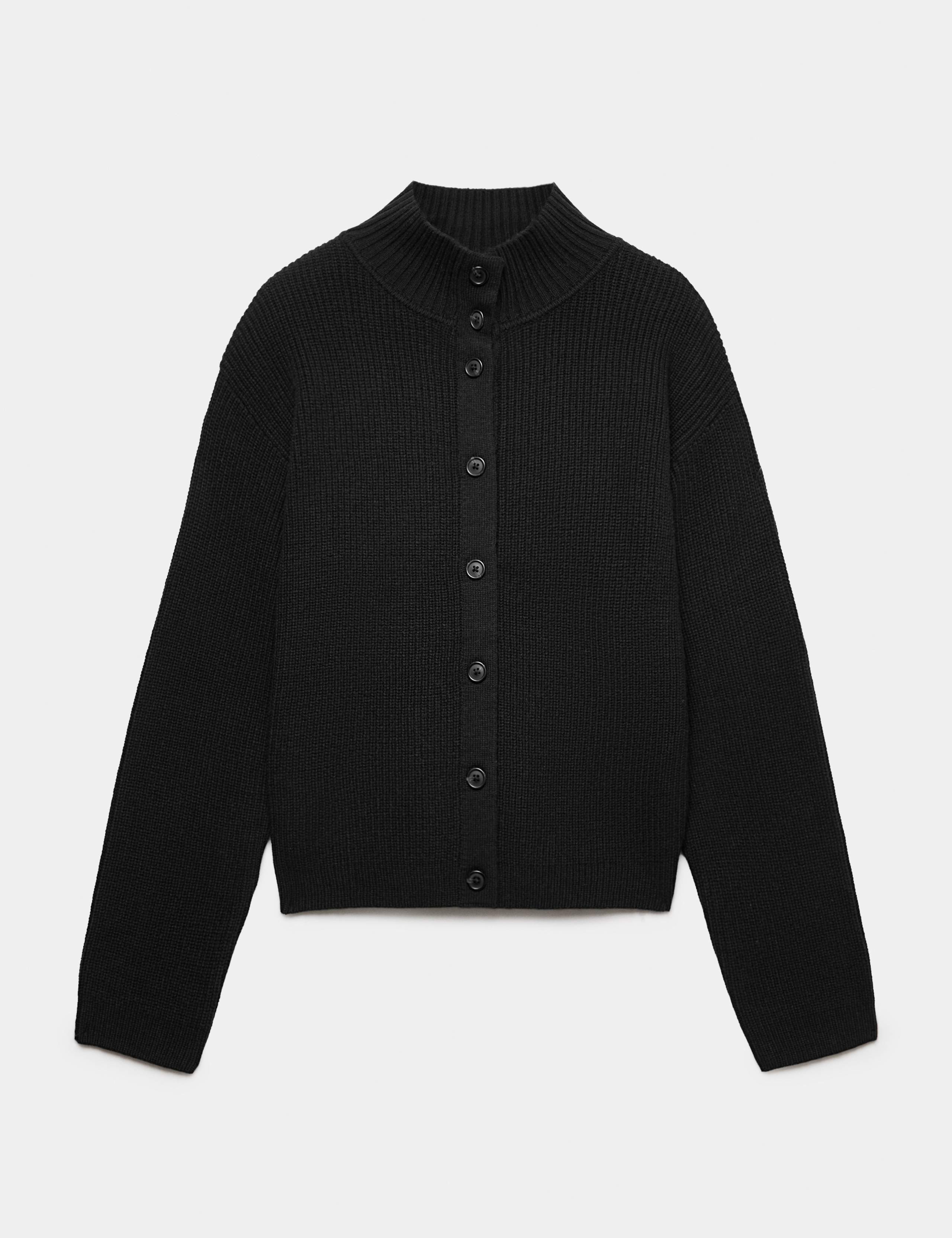 Lambswool Blend Funnel Neck Relaxed Knitted Jacket 2 of 6
