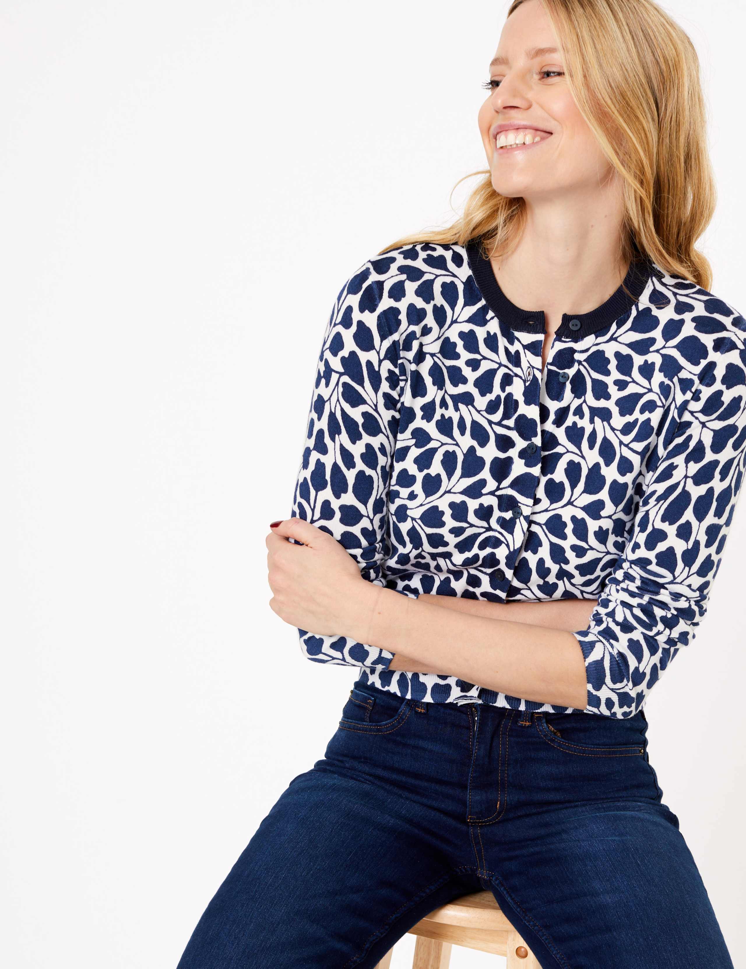 Printed Crew Neck Cardigan 1 of 4