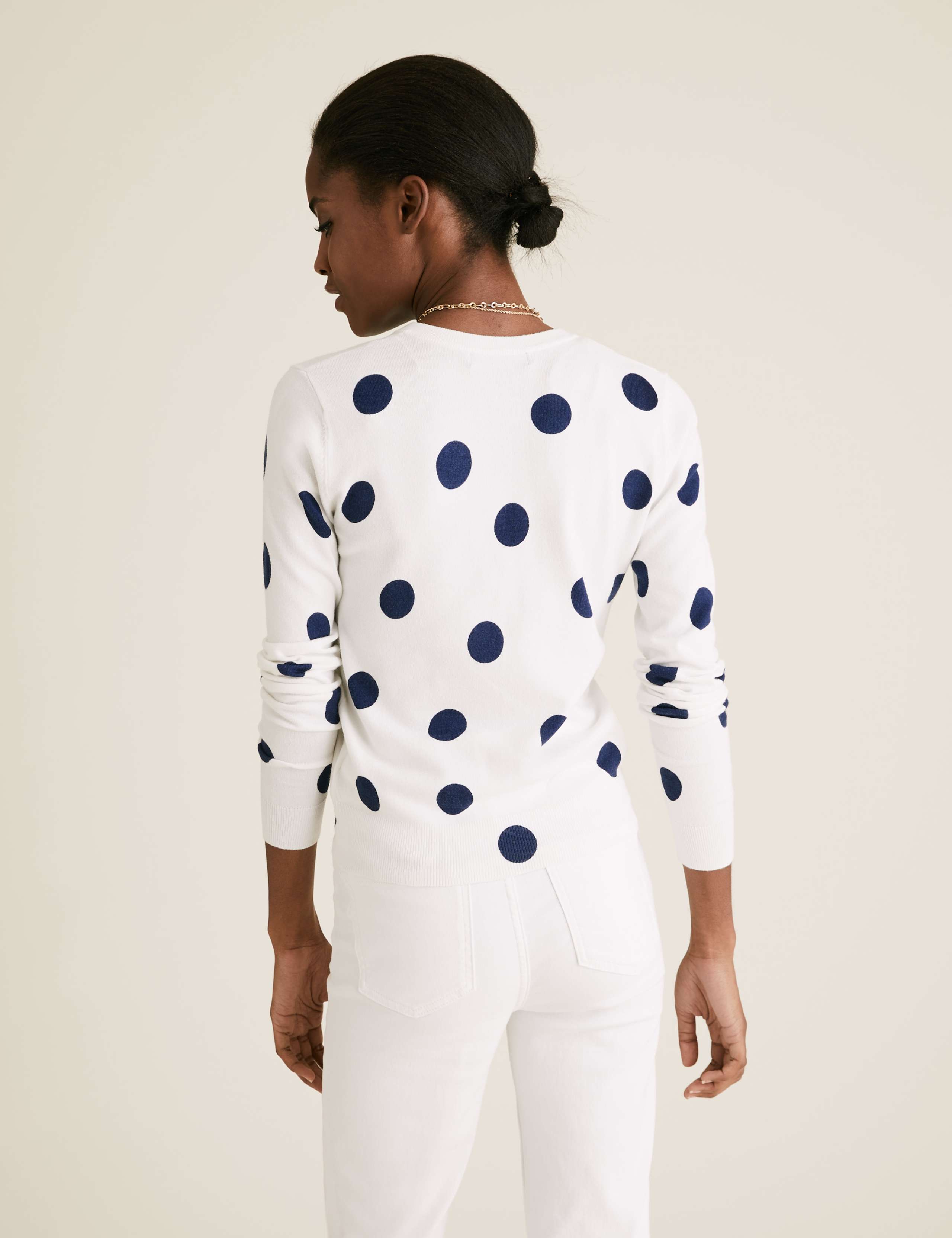 Polka Dot Crew Neck Cardigan 4 of 5