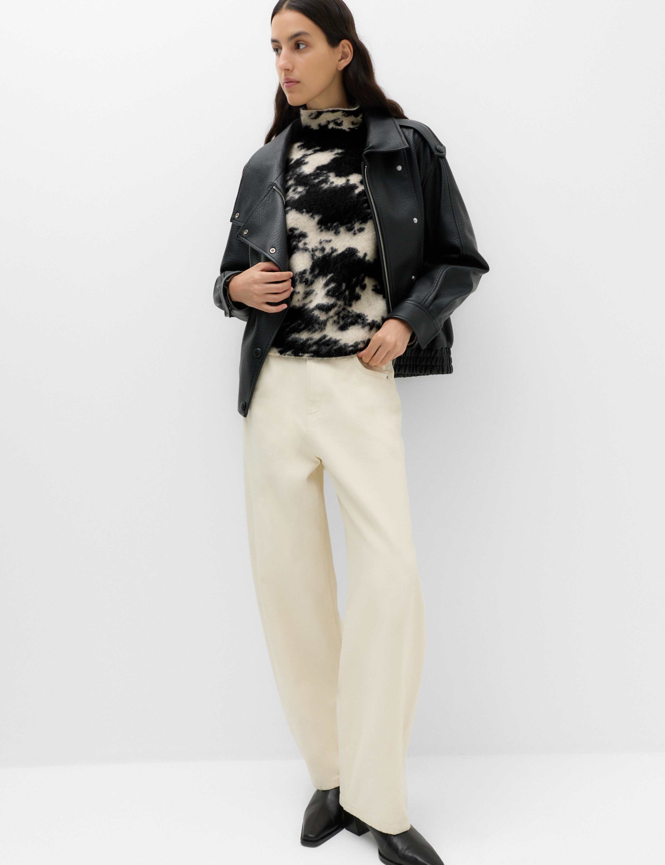 Wool Blend Animal Print Funnel Neck Jumper 3 of 6