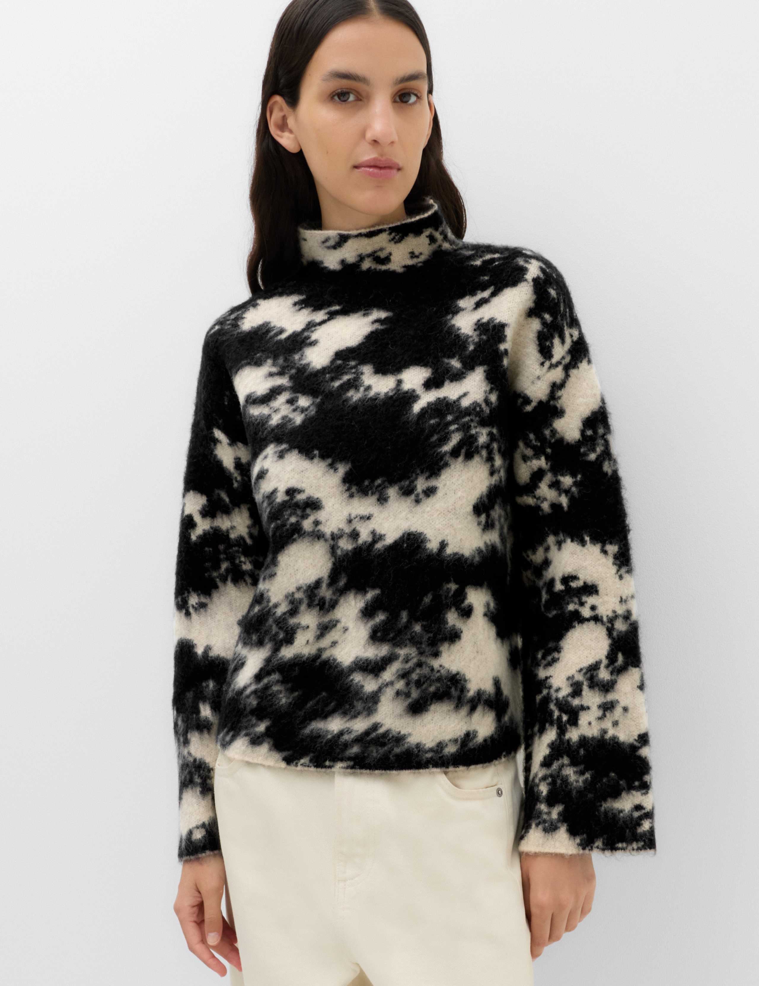 Wool Blend Animal Print Funnel Neck Jumper 4 of 6