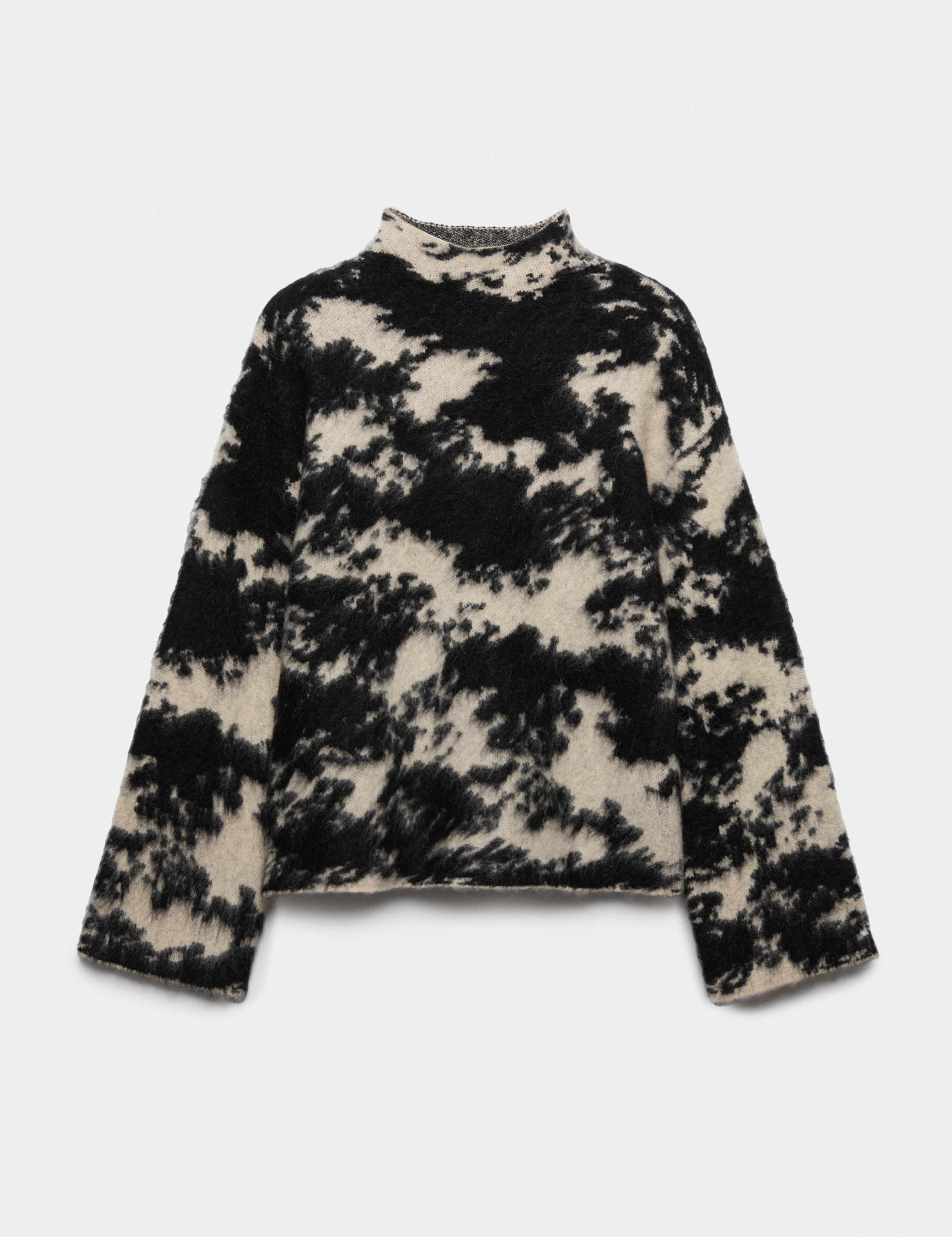 Wool Blend Animal Print Funnel Neck Jumper 2 of 6