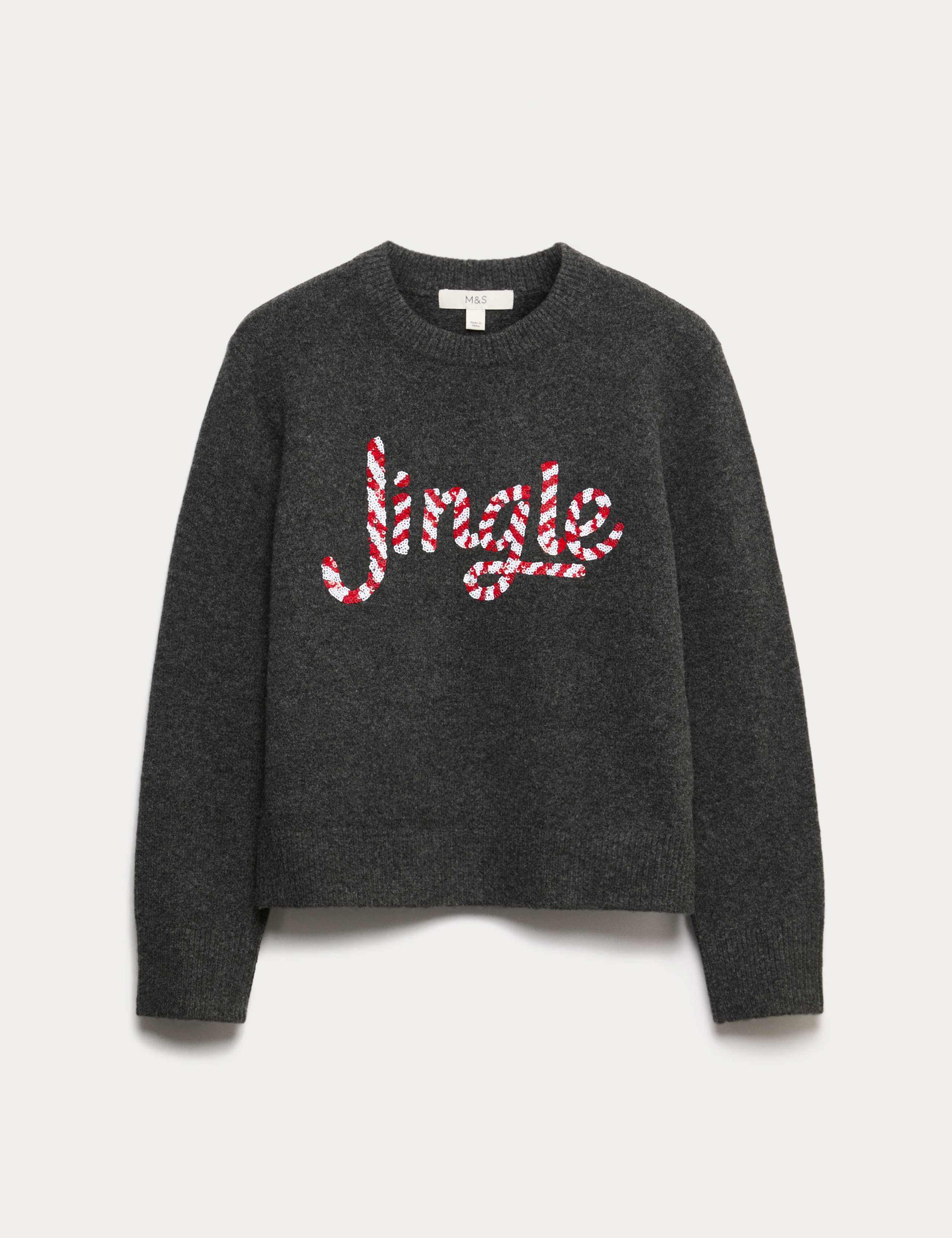 Embellished Slogan Crew Neck Jumper with Wool 2 of 4