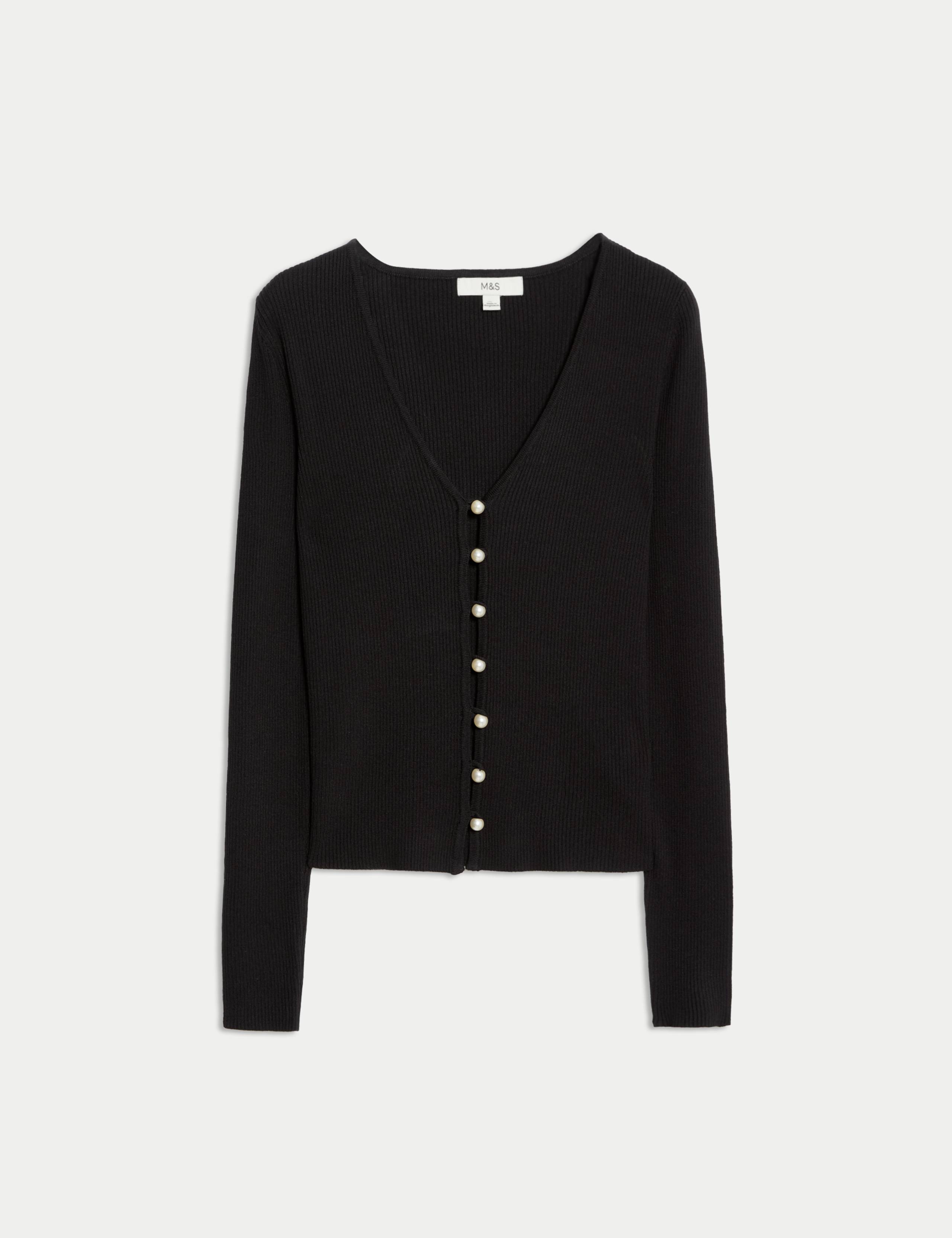 Ribbed V-Neck Button Front Cardigan 2 of 6