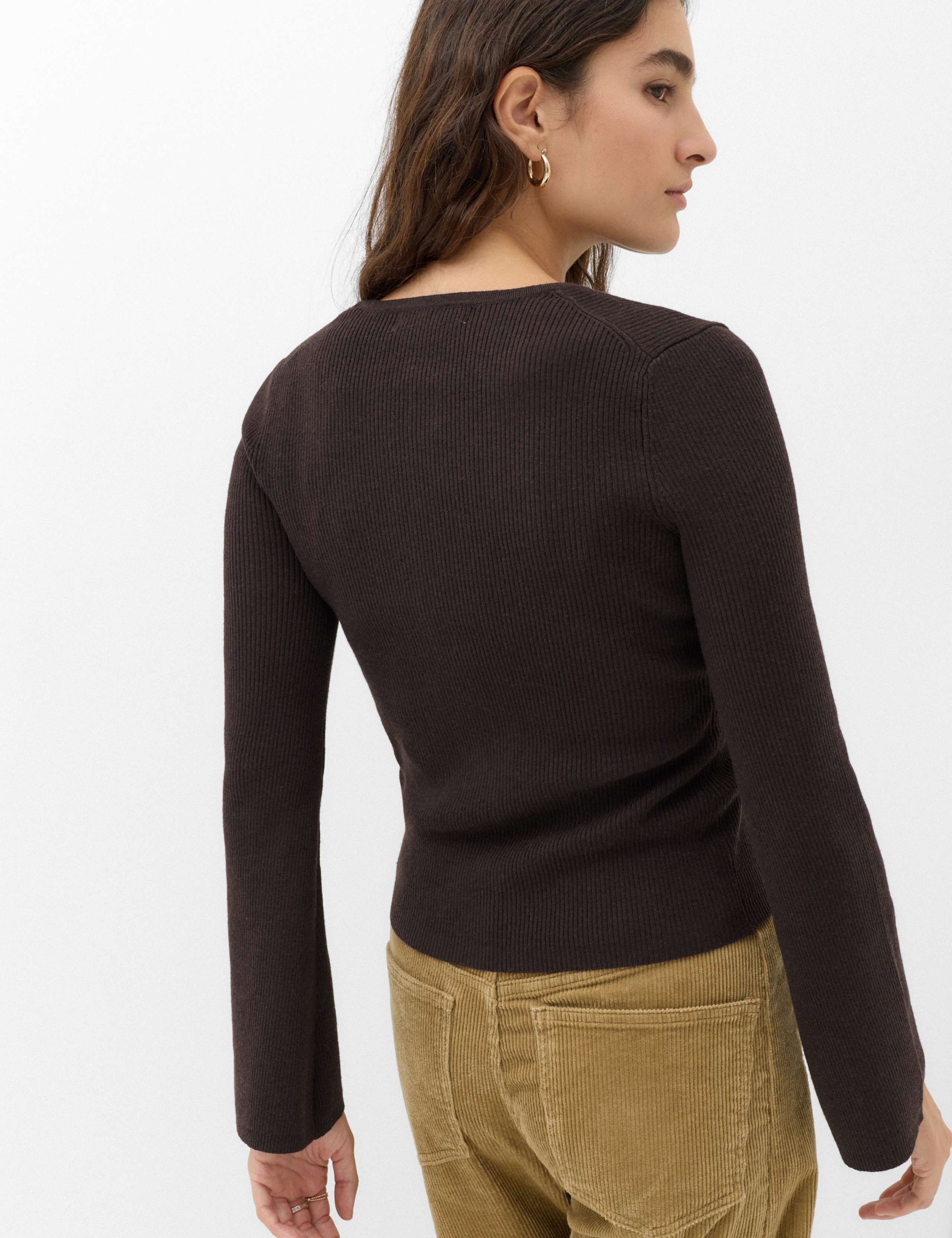 Ribbed Slim Fit Cropped Cardigan with Wool 3 of 6
