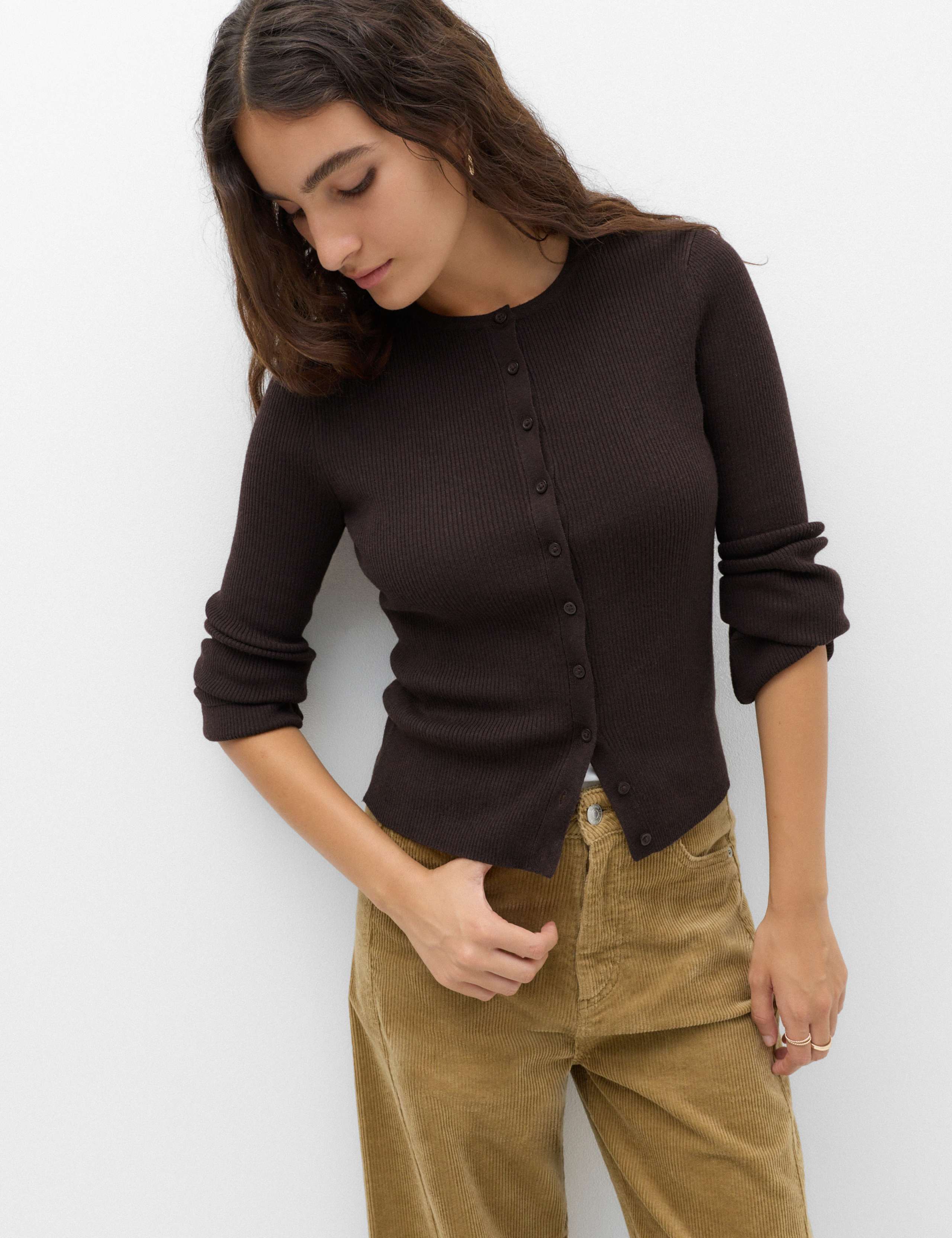 Ribbed Slim Fit Cropped Cardigan with Wool 5 of 6