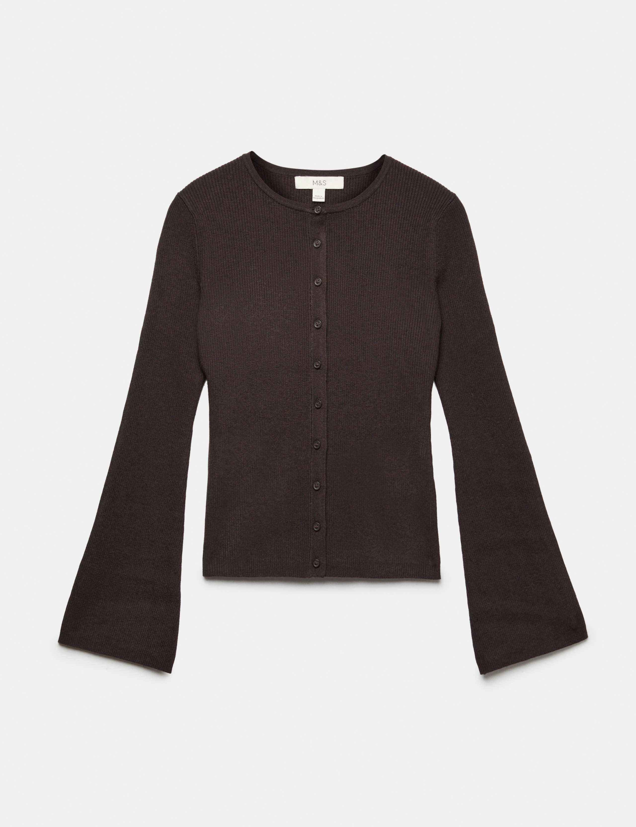 Ribbed Slim Fit Cropped Cardigan with Wool 2 of 6