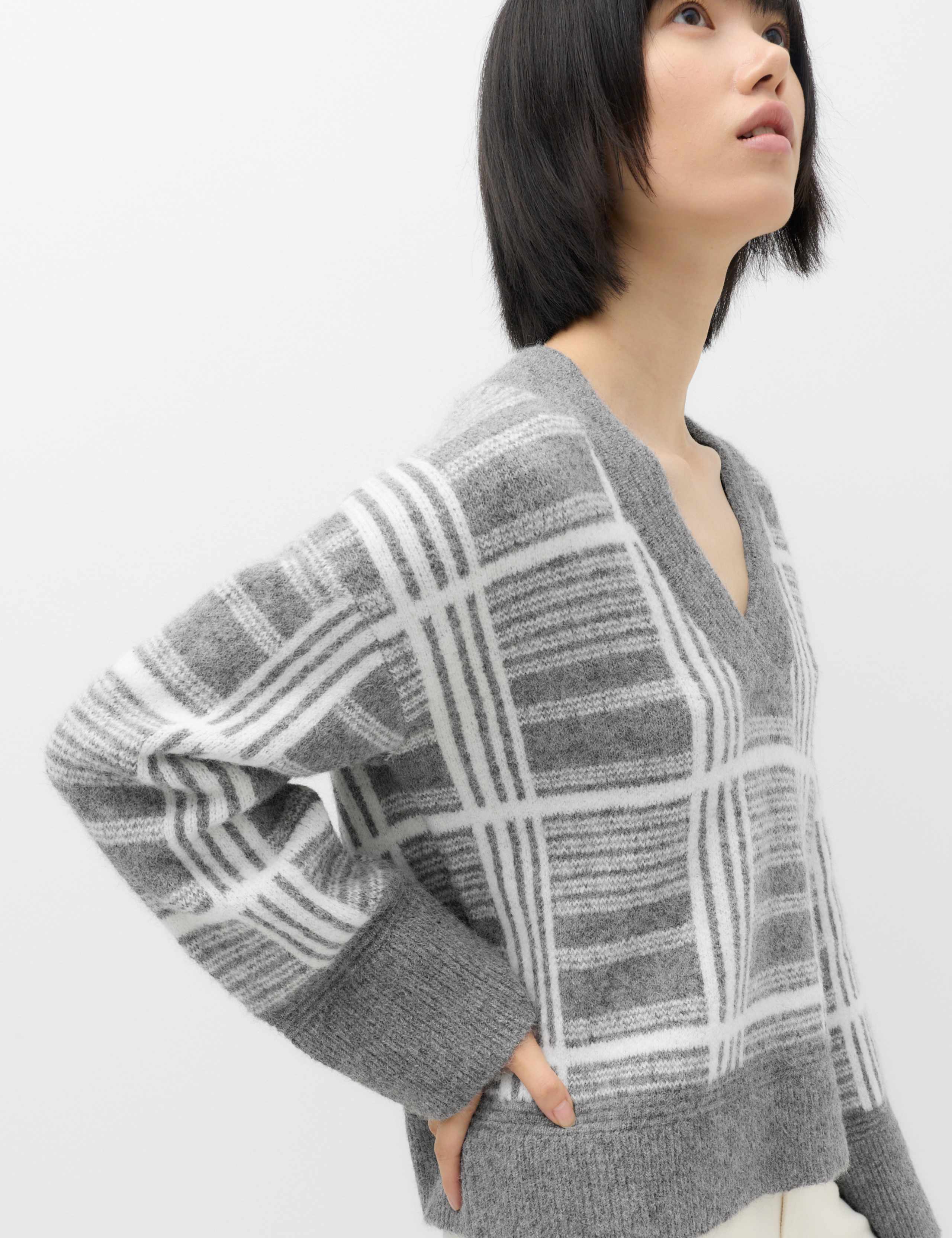 Checked V Neck Relaxed Jumper With Wool 6 of 6