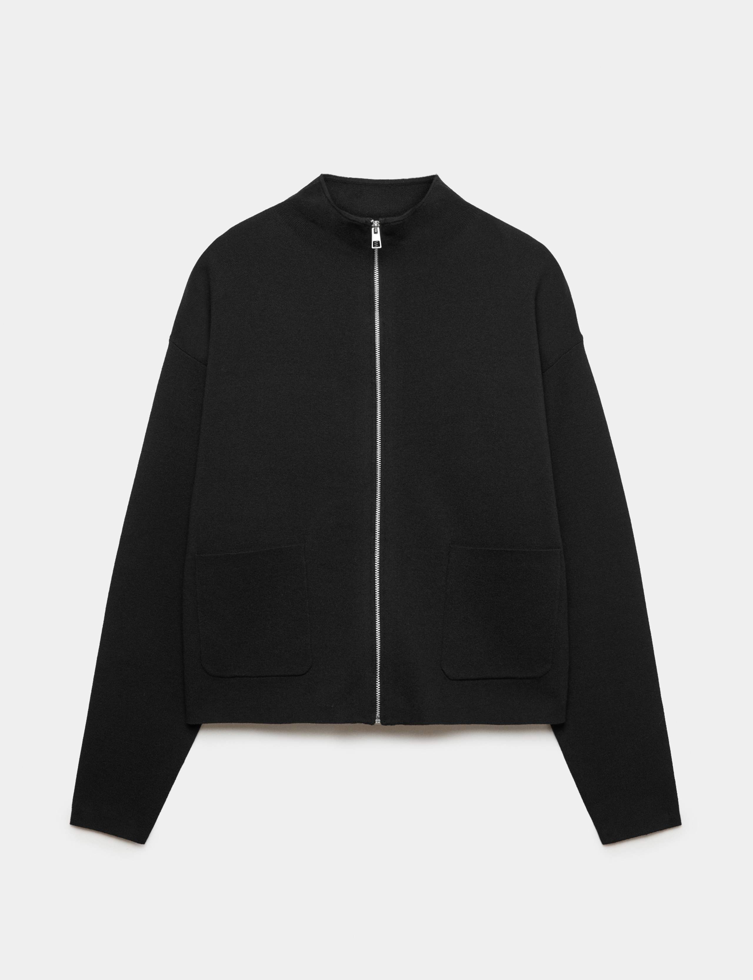 Rayon Rich Funnel Neck Zip Up Pocket Detail Knitted Jacket 2 of 7