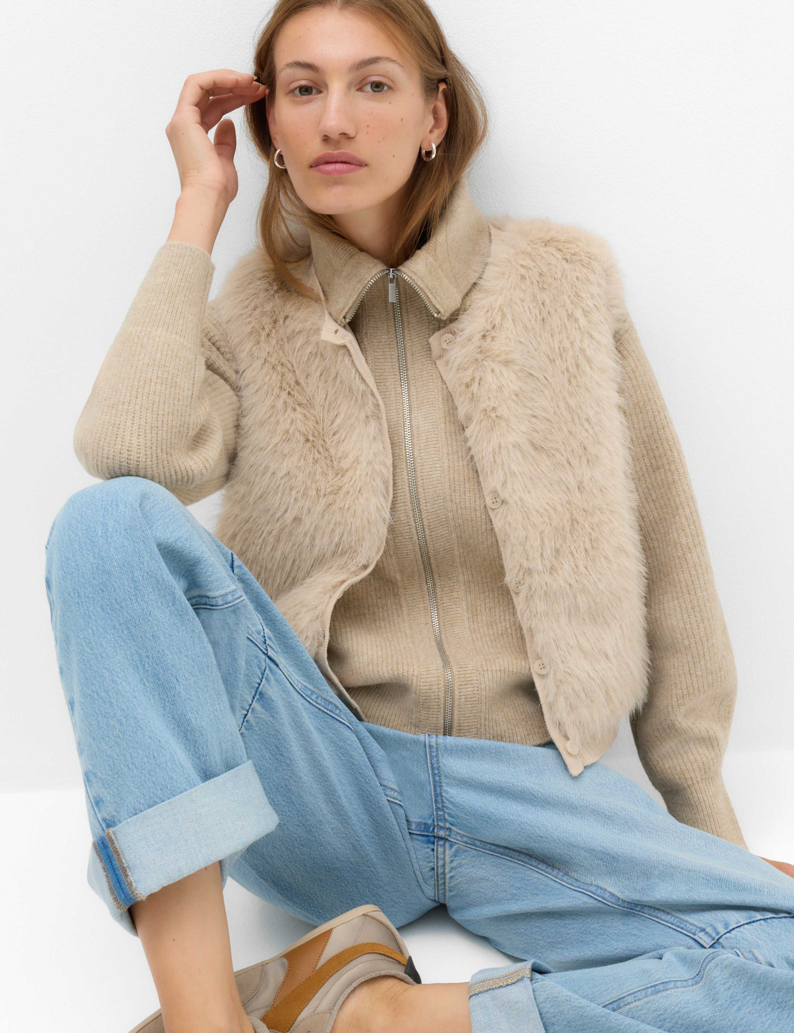 Faux Fur Cropped Knitted Waistcoat 1 of 5