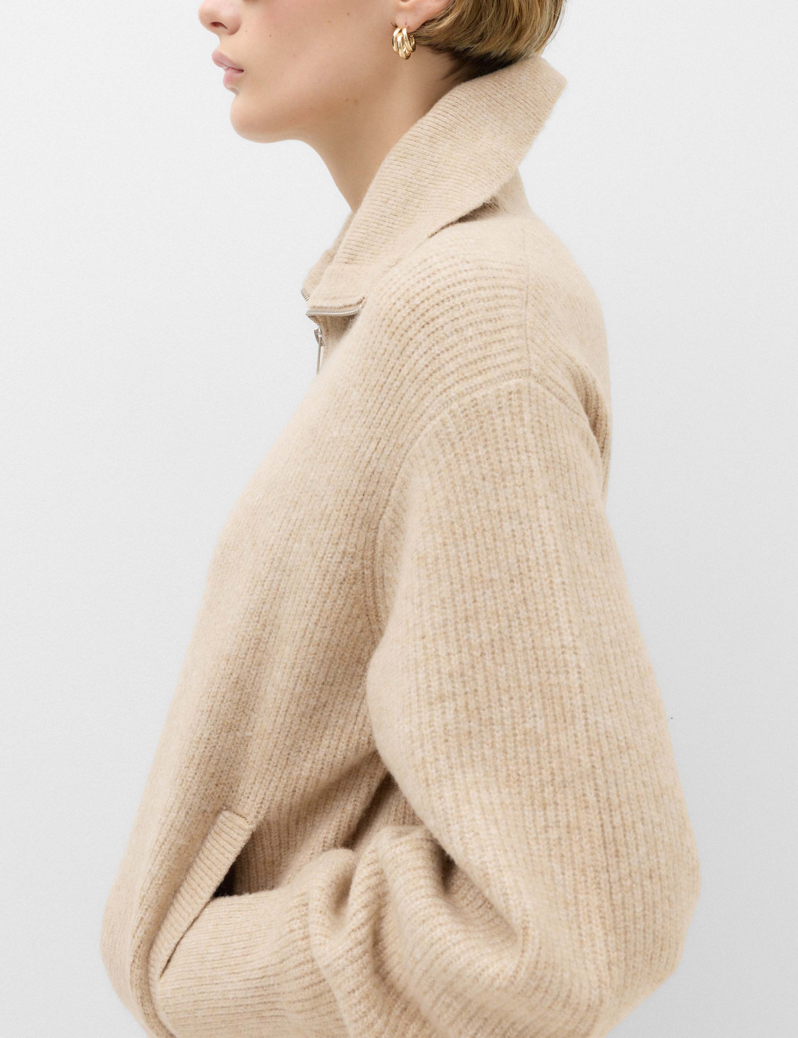 Textured Funnel Neck Relaxed Cardigan With Wool 4 of 6