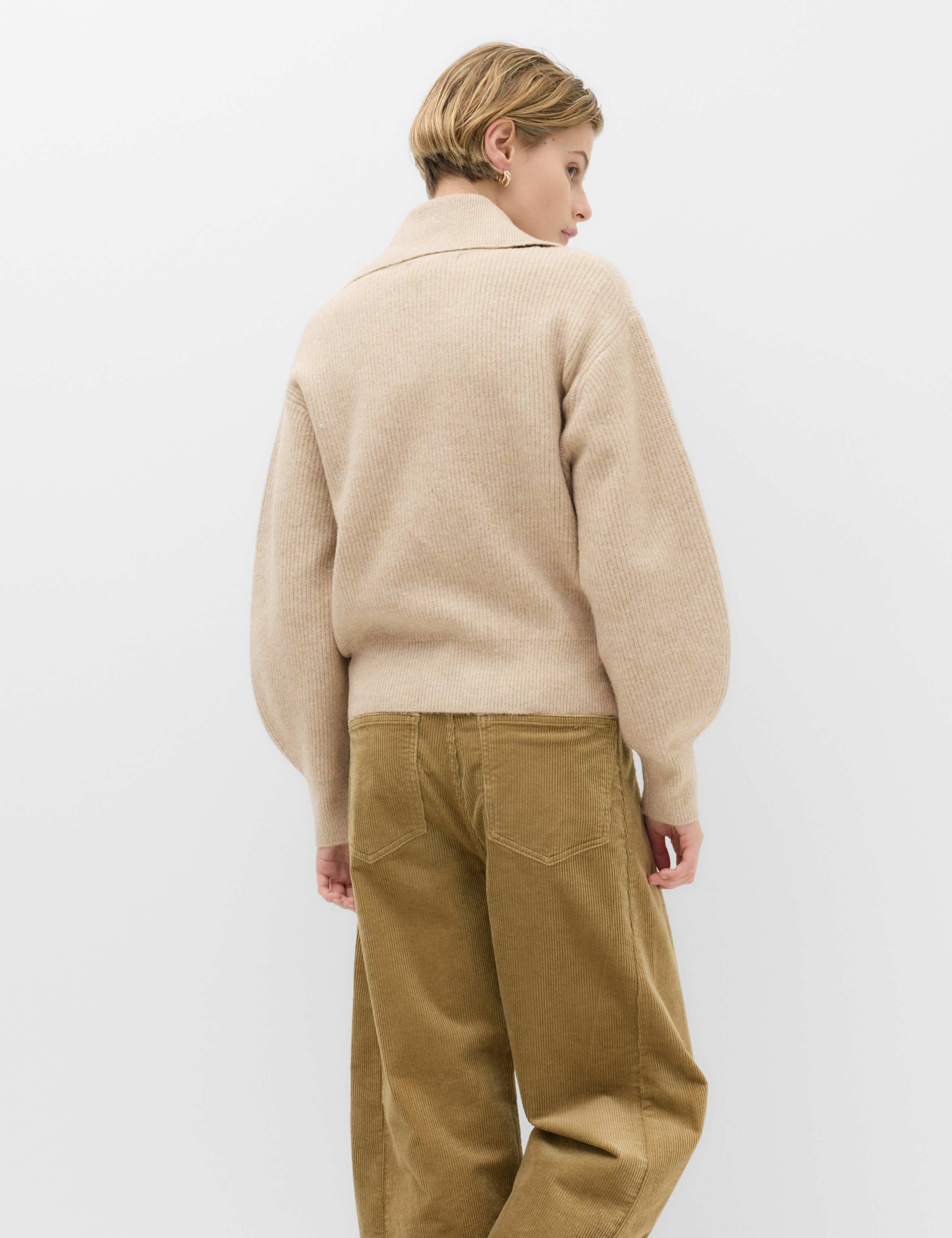 Textured Funnel Neck Relaxed Cardigan With Wool 5 of 6