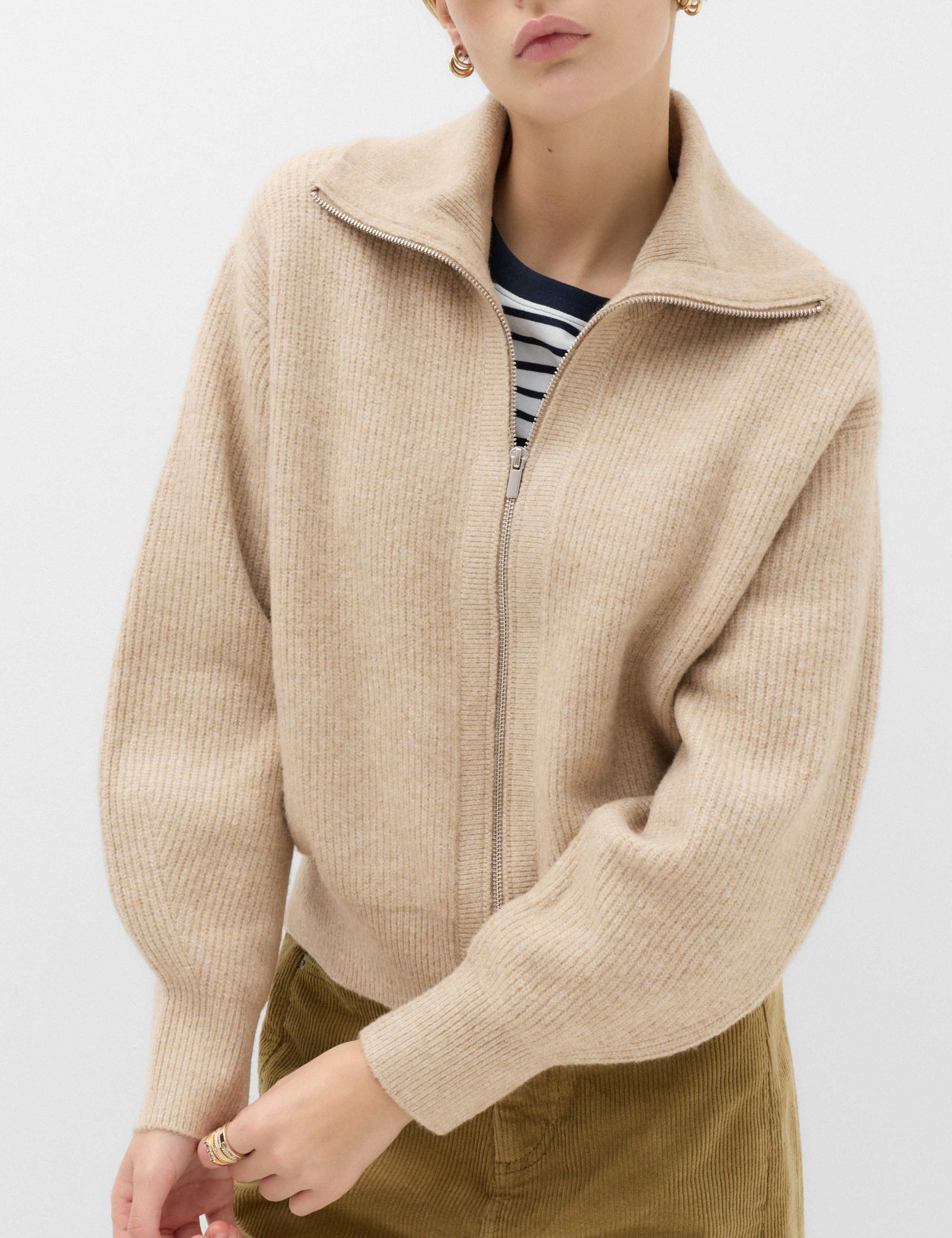 Textured Funnel Neck Relaxed Cardigan With Wool 6 of 6